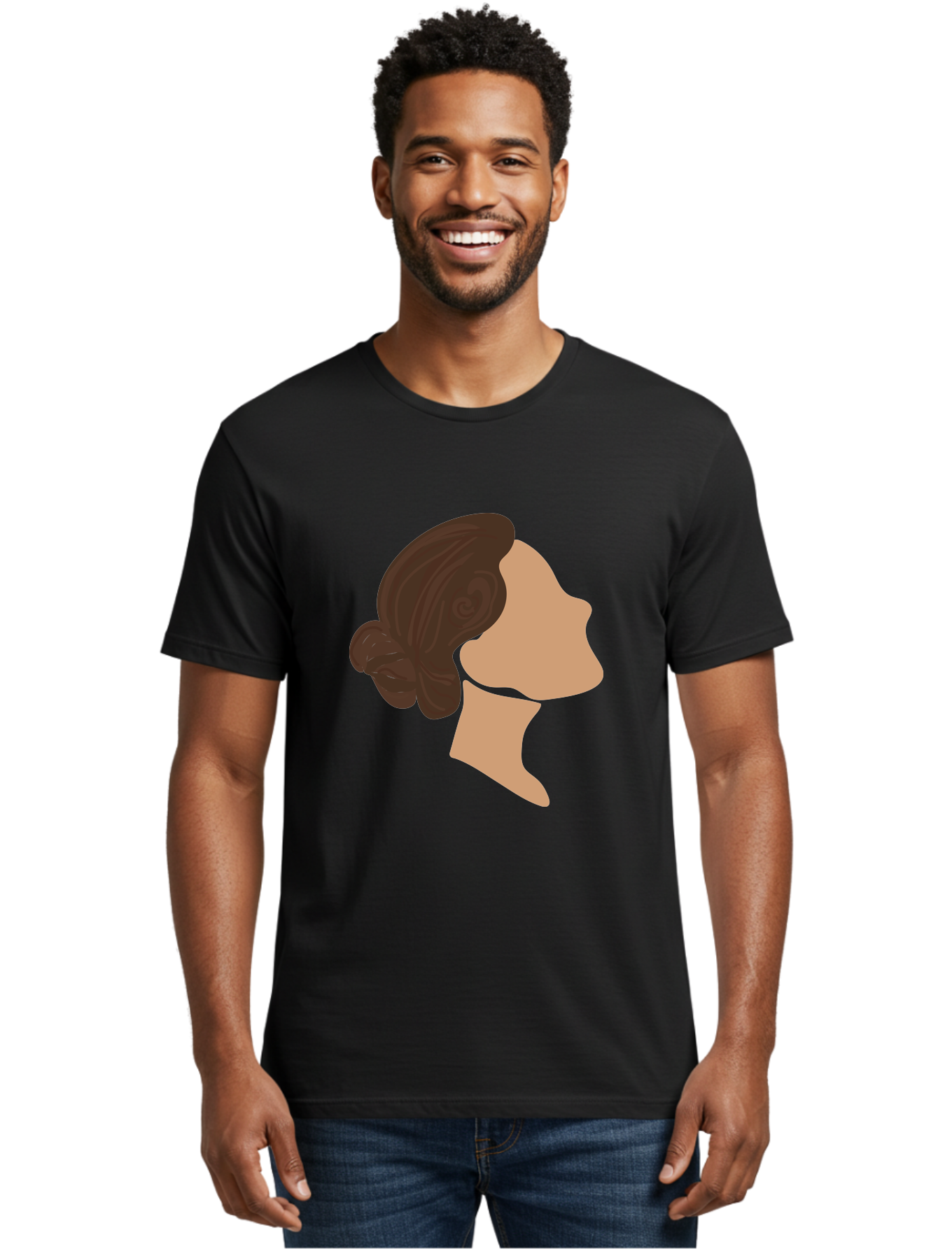 Woman-S-Profile Men'S Graphic Tee, 100% Cotton, Comfortable Casual Summer Wear, Machine Washable, Woman'S Silhouette, Profile View, Brunette Hair, Elegant Hairstyle, Simple Design, Minimalist Art, Female Figure Aae066 20
