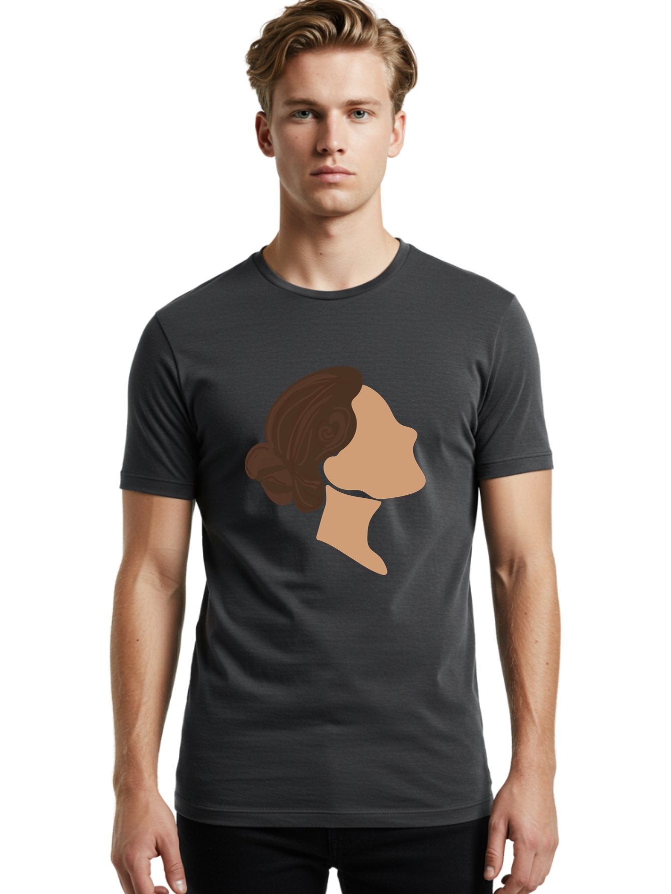 Woman-S-Profile Men'S Graphic Tee, 100% Cotton, Comfortable Casual Summer Wear, Machine Washable, Woman'S Silhouette, Profile View, Brunette Hair, Elegant Hairstyle, Simple Design, Minimalist Art, Female Figure Aae066 24