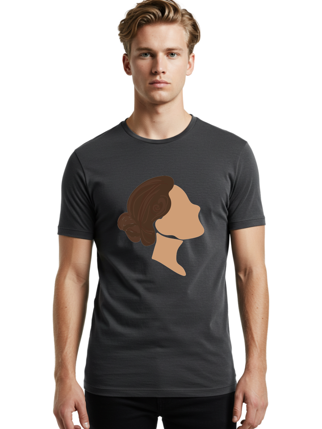 Woman-S-Profile Men'S Graphic Tee, 100% Cotton, Comfortable Casual Summer Wear, Machine Washable, Woman'S Silhouette, Profile View, Brunette Hair, Elegant Hairstyle, Simple Design, Minimalist Art, Female Figure Aae066 14
