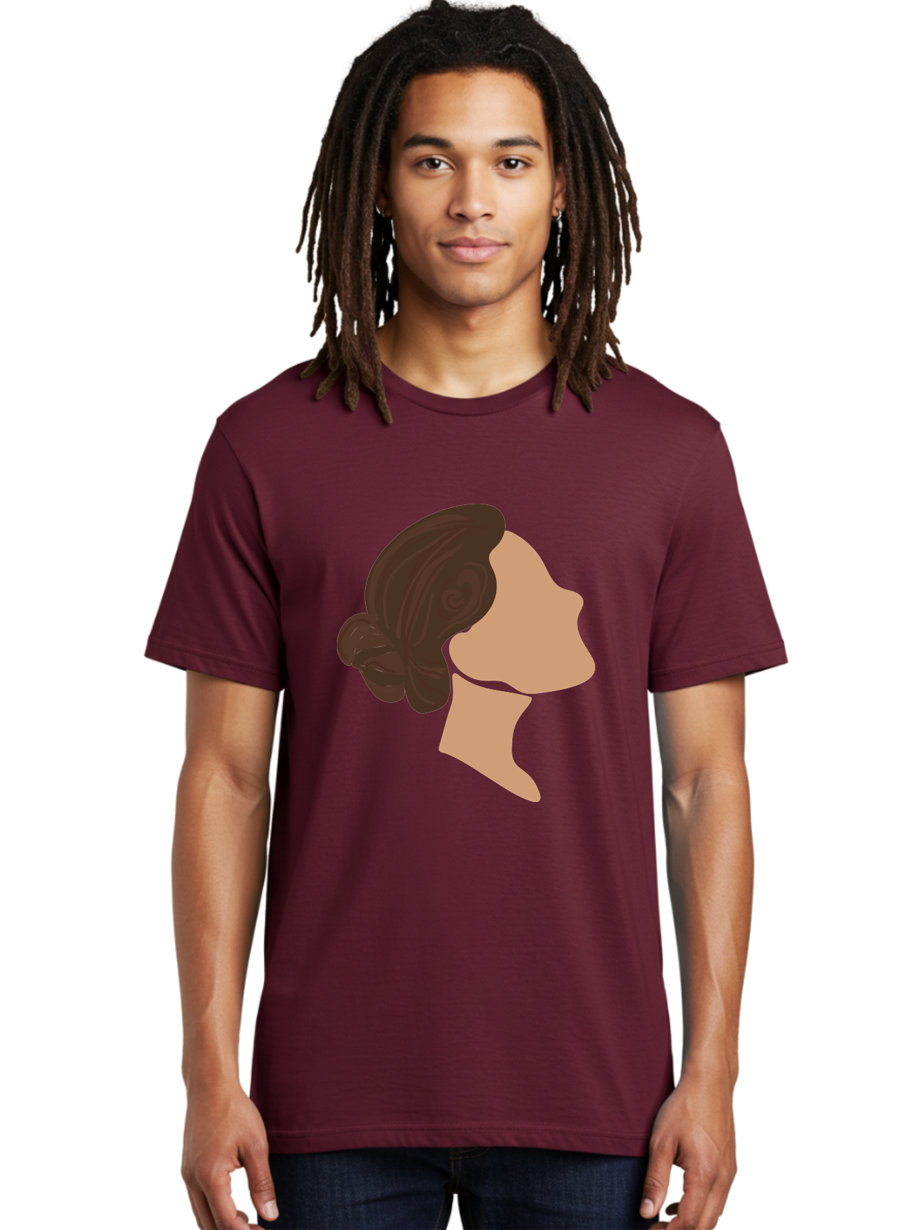 Woman-S-Profile Men'S Graphic Tee, 100% Cotton, Comfortable Casual Summer Wear, Machine Washable, Woman'S Silhouette, Profile View, Brunette Hair, Elegant Hairstyle, Simple Design, Minimalist Art, Female Figure Aae066