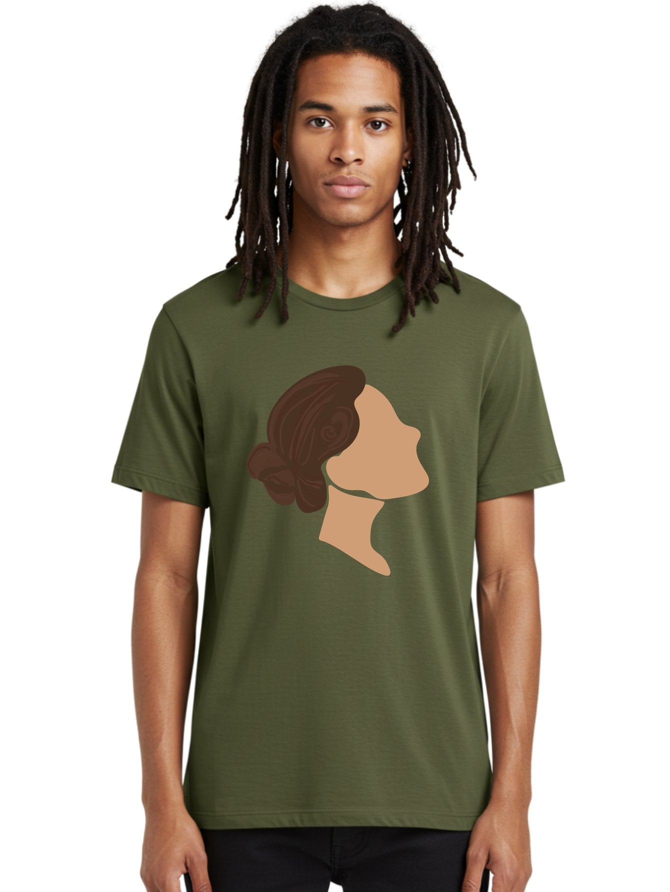 Woman-S-Profile Men'S Graphic Tee, 100% Cotton, Comfortable Casual Summer Wear, Machine Washable, Woman'S Silhouette, Profile View, Brunette Hair, Elegant Hairstyle, Simple Design, Minimalist Art, Female Figure Aae066 27