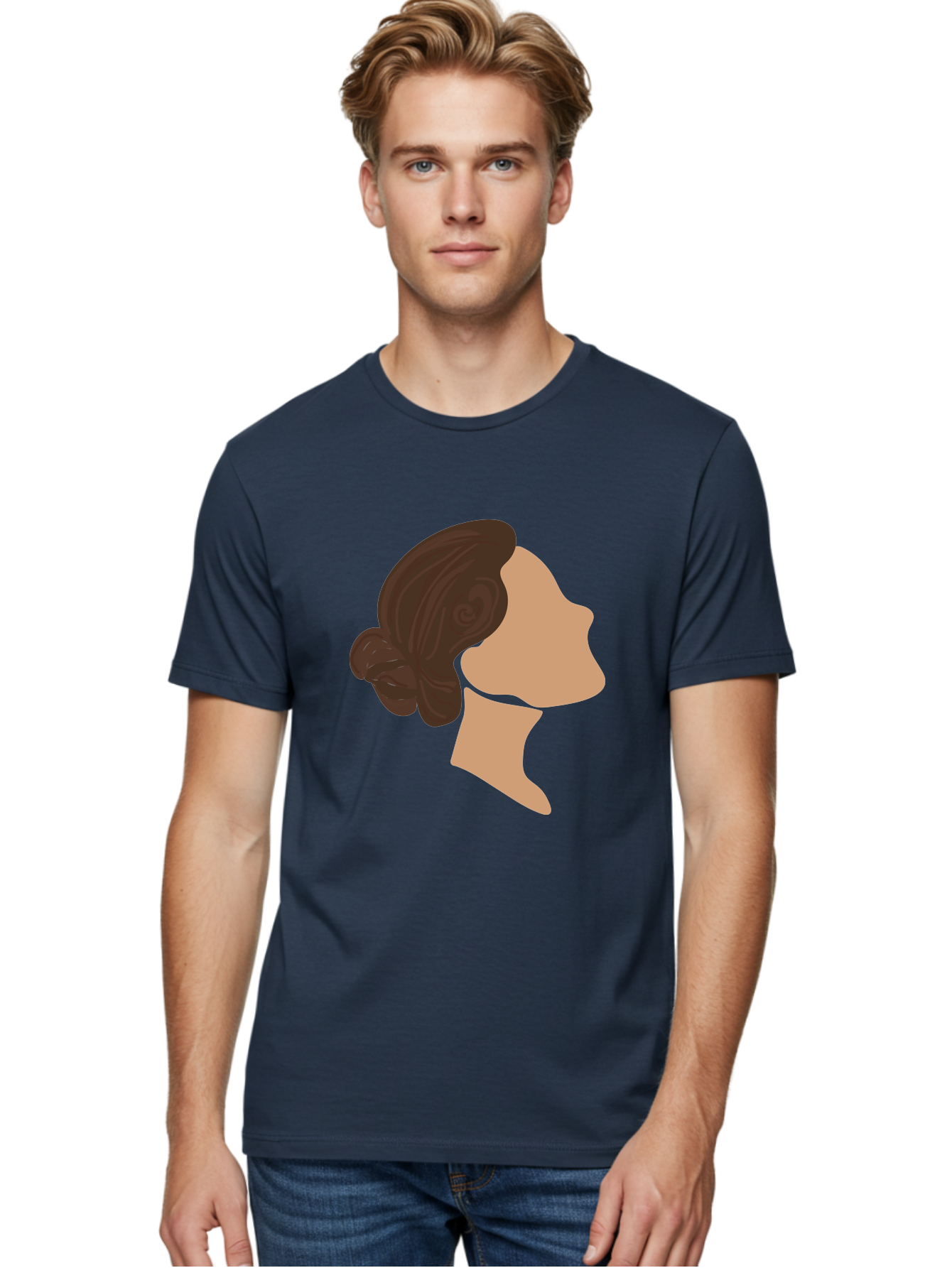 Woman-S-Profile Men'S Graphic Tee, 100% Cotton, Comfortable Casual Summer Wear, Machine Washable, Woman'S Silhouette, Profile View, Brunette Hair, Elegant Hairstyle, Simple Design, Minimalist Art, Female Figure Aae066 26