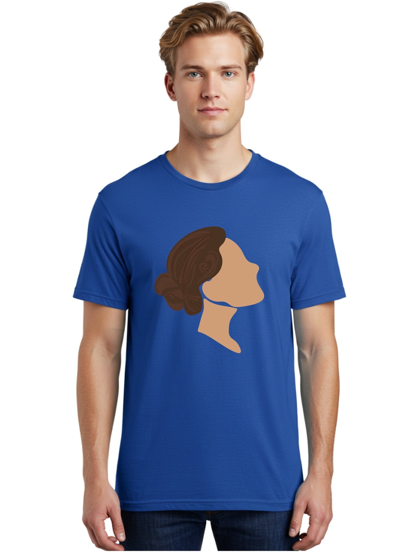 Woman-S-Profile Men'S Graphic Tee, 100% Cotton, Comfortable Casual Summer Wear, Machine Washable, Woman'S Silhouette, Profile View, Brunette Hair, Elegant Hairstyle, Simple Design, Minimalist Art, Female Figure Aae066 18