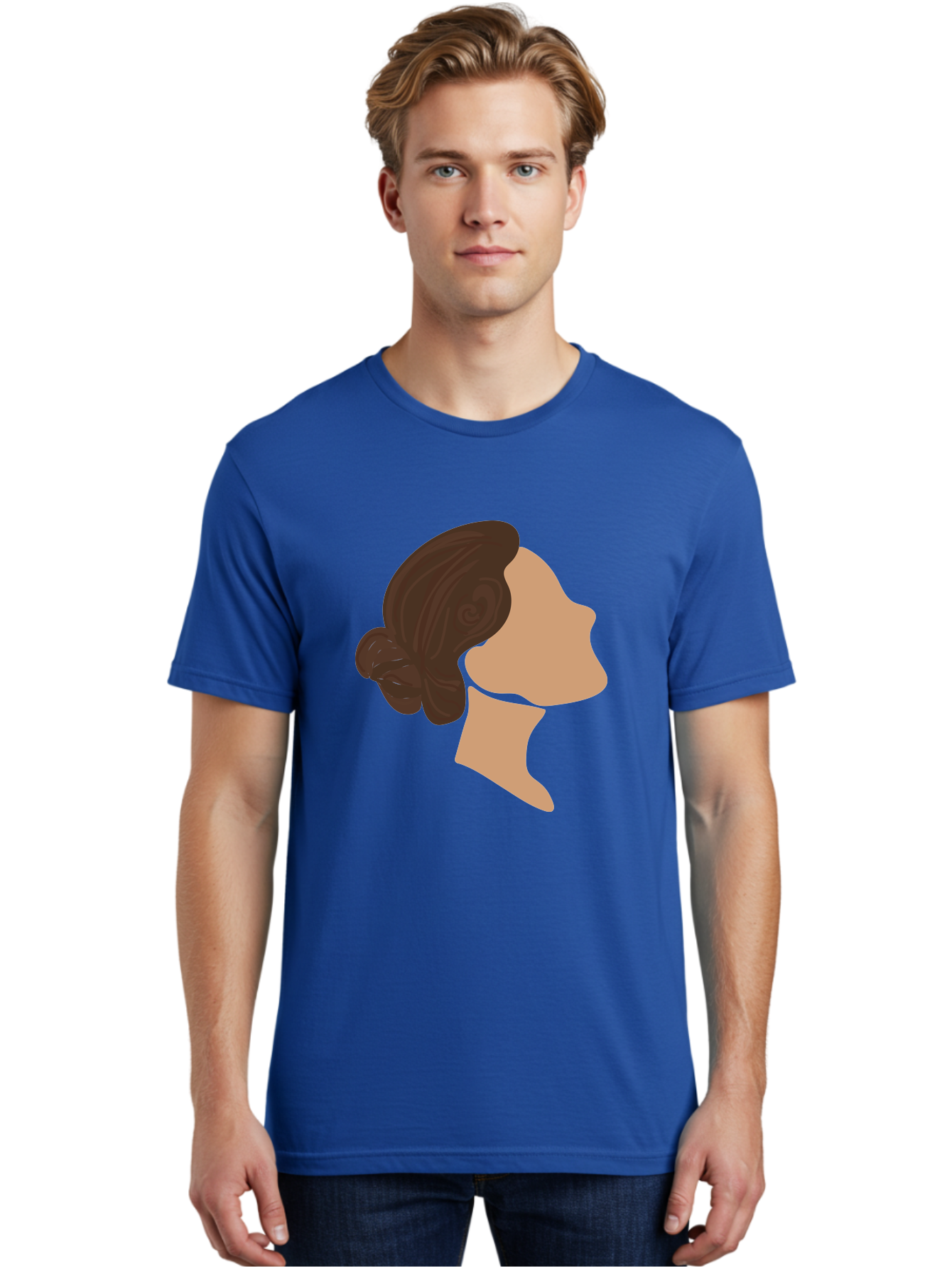 Woman-S-Profile Men'S Graphic Tee, 100% Cotton, Comfortable Casual Summer Wear, Machine Washable, Woman'S Silhouette, Profile View, Brunette Hair, Elegant Hairstyle, Simple Design, Minimalist Art, Female Figure Aae066 24