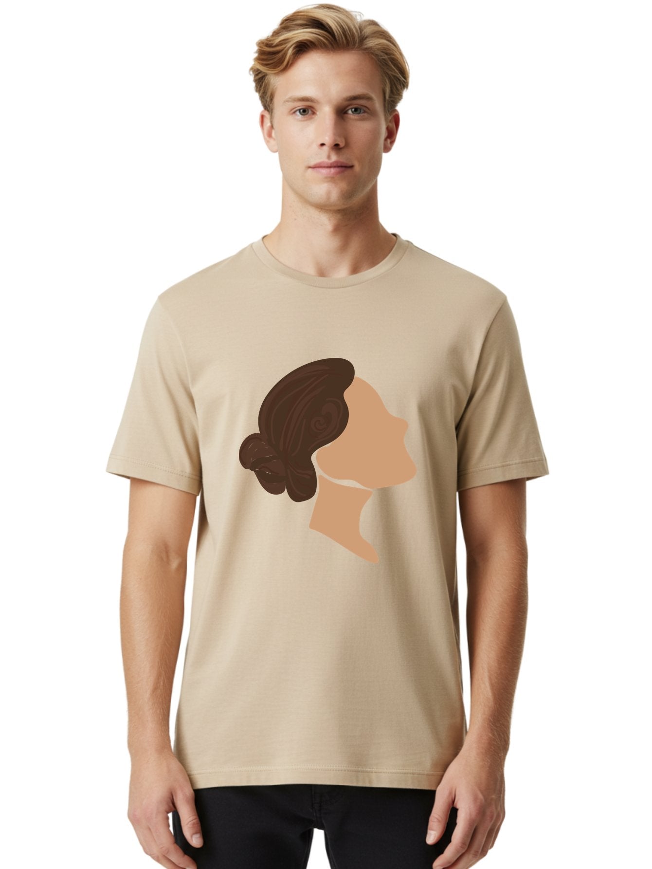 Woman-S-Profile Men'S Graphic Tee, 100% Cotton, Comfortable Casual Summer Wear, Machine Washable, Woman'S Silhouette, Profile View, Brunette Hair, Elegant Hairstyle, Simple Design, Minimalist Art, Female Figure Aae066 25