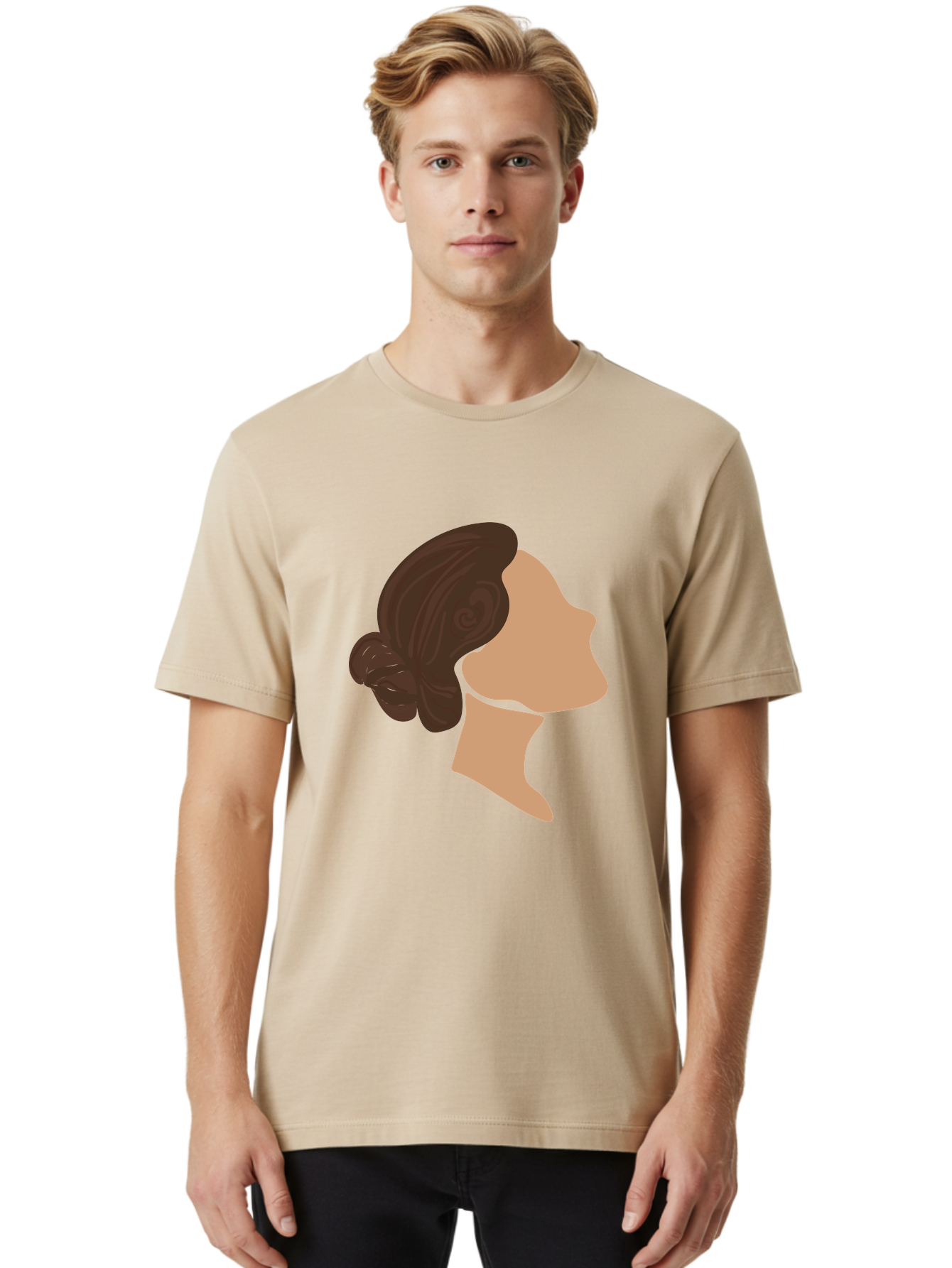 Woman-S-Profile Men'S Graphic Tee, 100% Cotton, Comfortable Casual Summer Wear, Machine Washable, Woman'S Silhouette, Profile View, Brunette Hair, Elegant Hairstyle, Simple Design, Minimalist Art, Female Figure Aae066 12