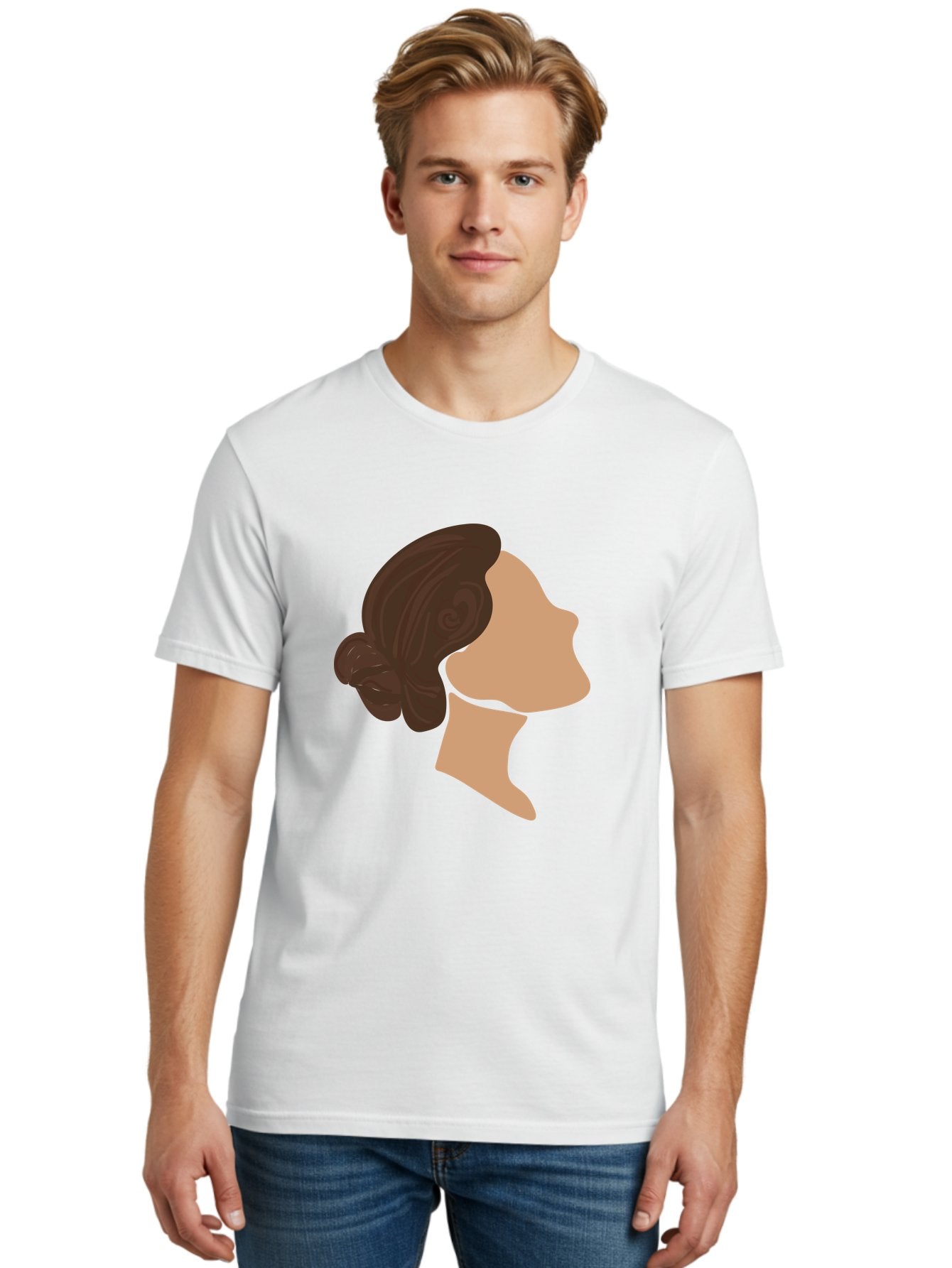 Woman-S-Profile Men'S Graphic Tee, 100% Cotton, Comfortable Casual Summer Wear, Machine Washable, Woman'S Silhouette, Profile View, Brunette Hair, Elegant Hairstyle, Simple Design, Minimalist Art, Female Figure Aae066 20