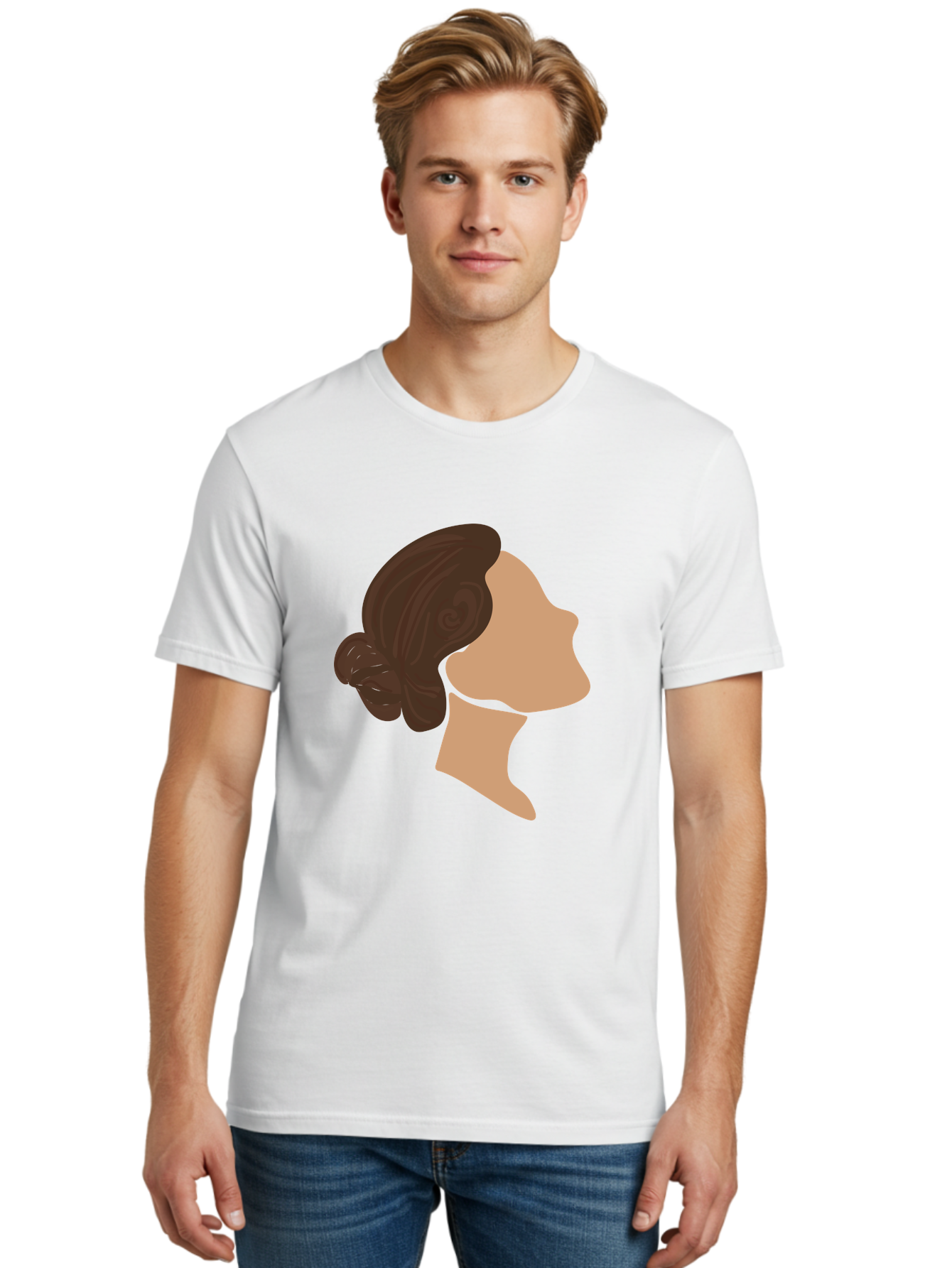Woman-S-Profile Men'S Graphic Tee, 100% Cotton, Comfortable Casual Summer Wear, Machine Washable, Woman'S Silhouette, Profile View, Brunette Hair, Elegant Hairstyle, Simple Design, Minimalist Art, Female Figure Aae066 30