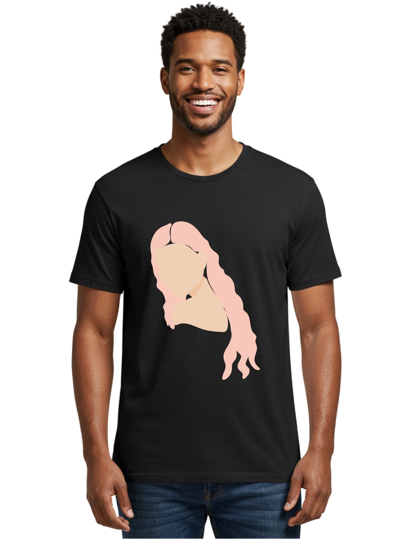 Woman-Silhouette Men'S Graphic Tee, 100% Cotton, Comfortable Casual Summer Wear, Machine Washable, Woman Portrait, Pink Silhouette, Wavy Hair, Minimalist Design, Modern Art, Portrait Illustration, Soft Pink Tones, Simple Shapes Aae067 27