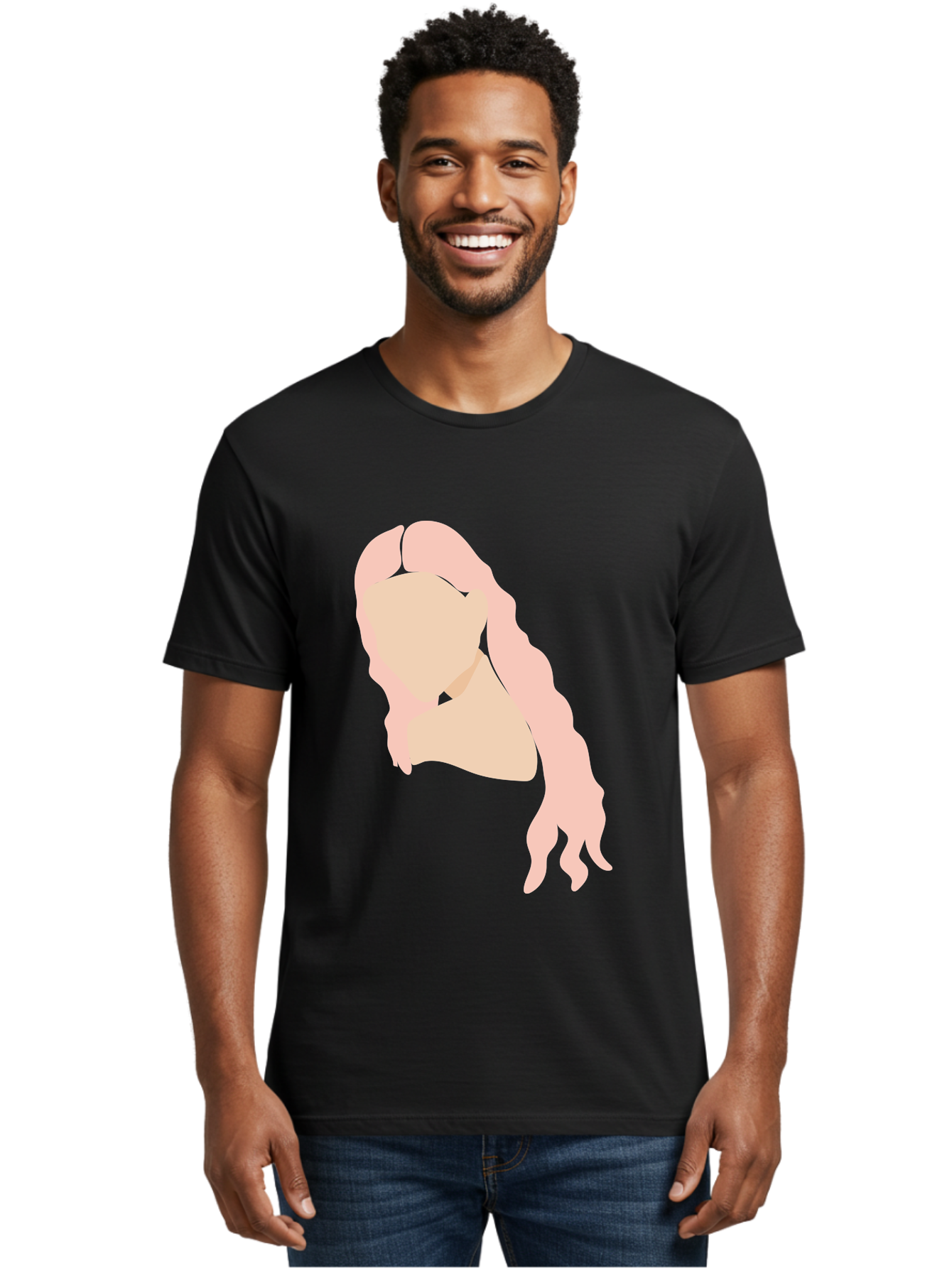 Woman-Silhouette Men'S Graphic Tee, 100% Cotton, Comfortable Casual Summer Wear, Machine Washable, Woman Portrait, Pink Silhouette, Wavy Hair, Minimalist Design, Modern Art, Portrait Illustration, Soft Pink Tones, Simple Shapes Aae067 8