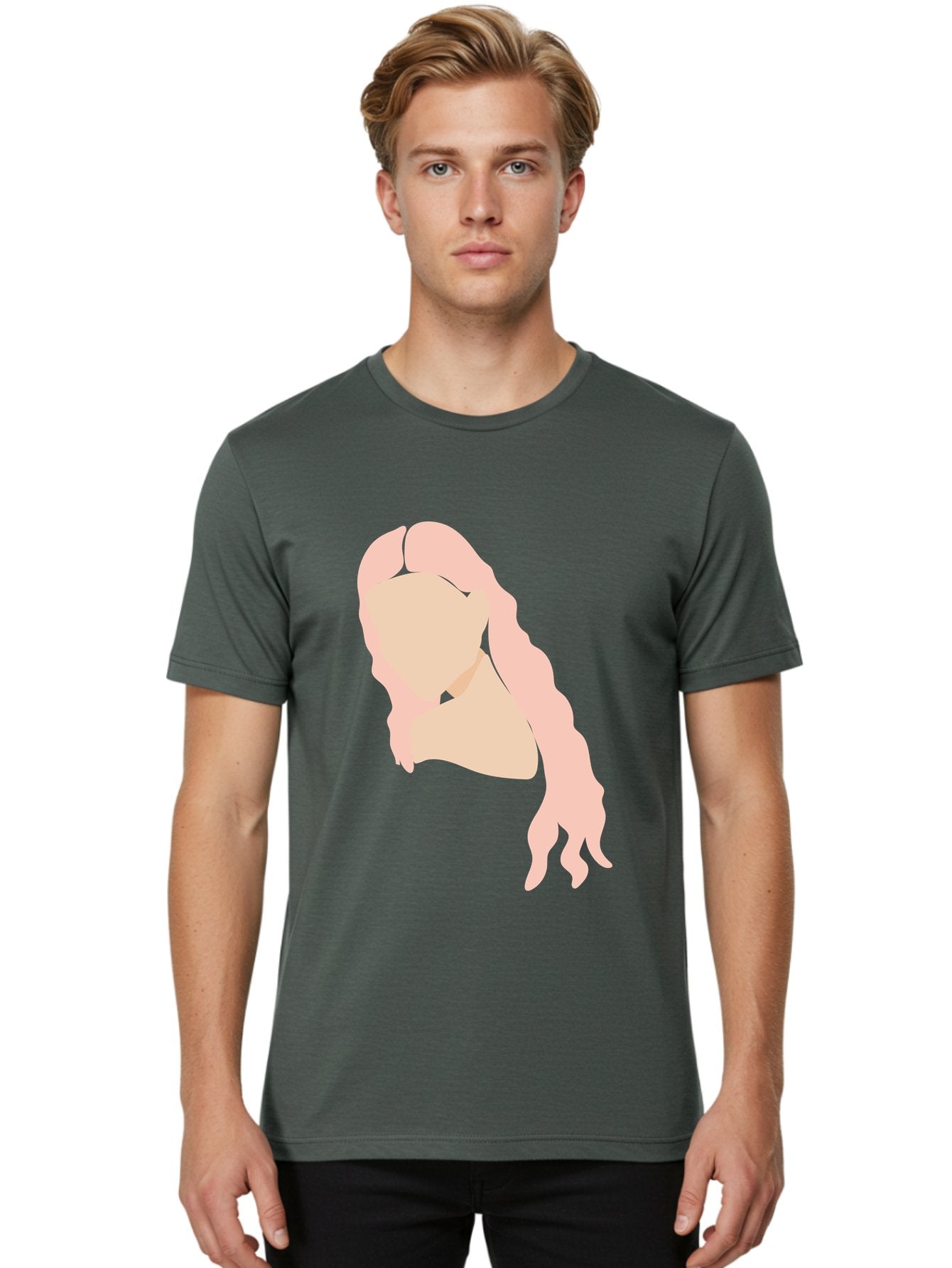Woman-Silhouette Men'S Graphic Tee, 100% Cotton, Comfortable Casual Summer Wear, Machine Washable, Woman Portrait, Pink Silhouette, Wavy Hair, Minimalist Design, Modern Art, Portrait Illustration, Soft Pink Tones, Simple Shapes Aae067 28