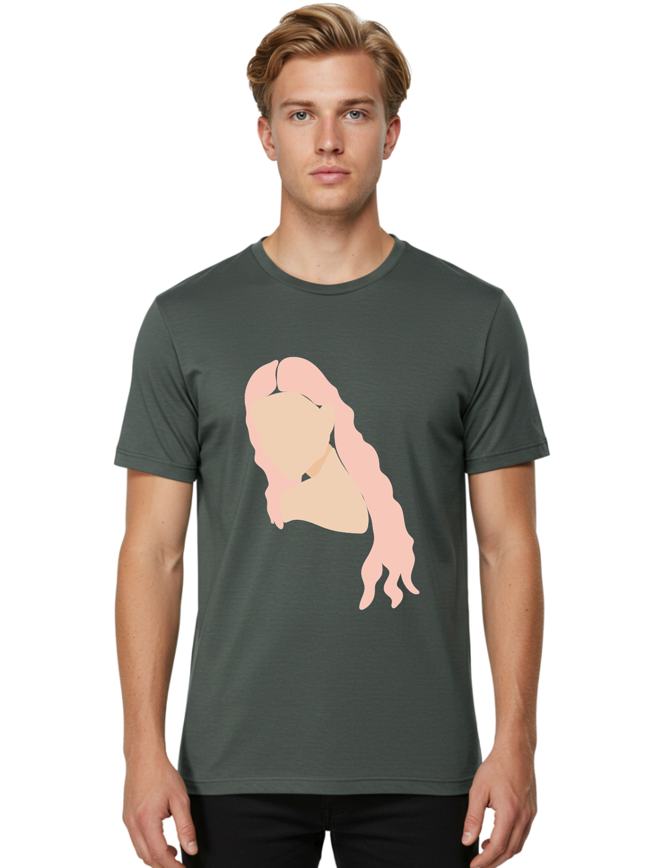Woman-Silhouette Men'S Graphic Tee, 100% Cotton, Comfortable Casual Summer Wear, Machine Washable, Woman Portrait, Pink Silhouette, Wavy Hair, Minimalist Design, Modern Art, Portrait Illustration, Soft Pink Tones, Simple Shapes Aae067 6