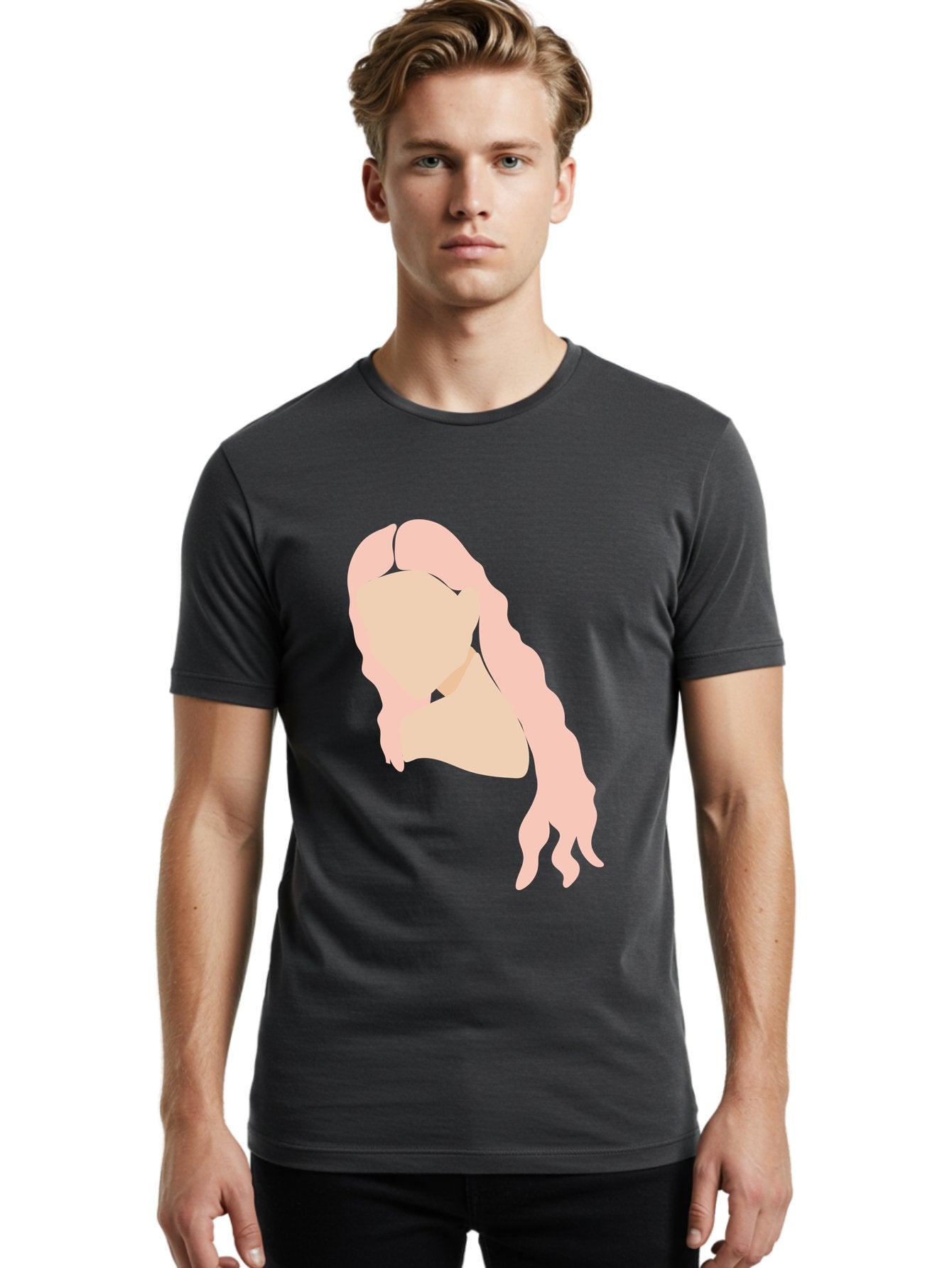 Woman-Silhouette Men'S Graphic Tee, 100% Cotton, Comfortable Casual Summer Wear, Machine Washable, Woman Portrait, Pink Silhouette, Wavy Hair, Minimalist Design, Modern Art, Portrait Illustration, Soft Pink Tones, Simple Shapes Aae067 20