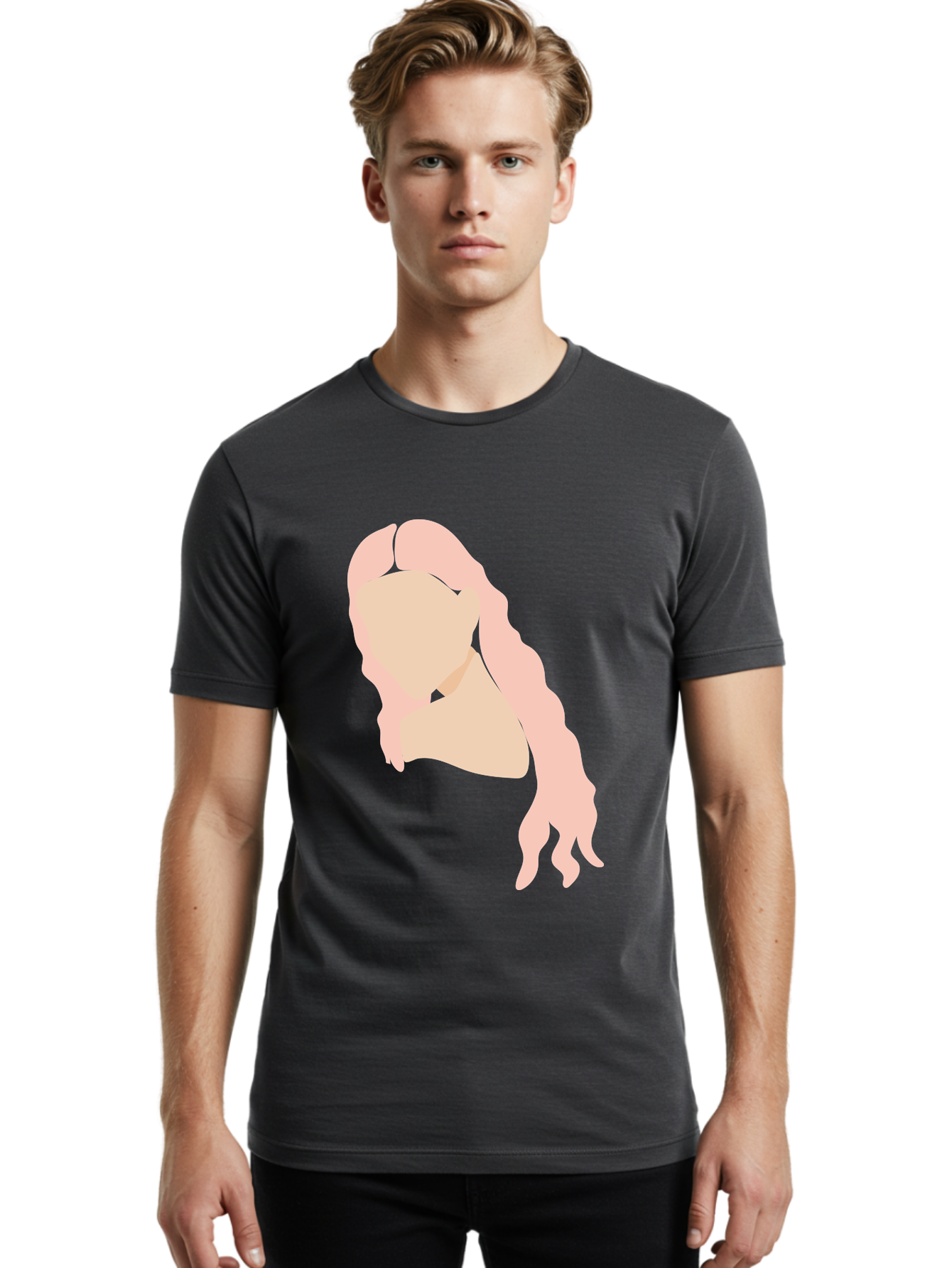 Woman-Silhouette Men'S Graphic Tee, 100% Cotton, Comfortable Casual Summer Wear, Machine Washable, Woman Portrait, Pink Silhouette, Wavy Hair, Minimalist Design, Modern Art, Portrait Illustration, Soft Pink Tones, Simple Shapes Aae067 30