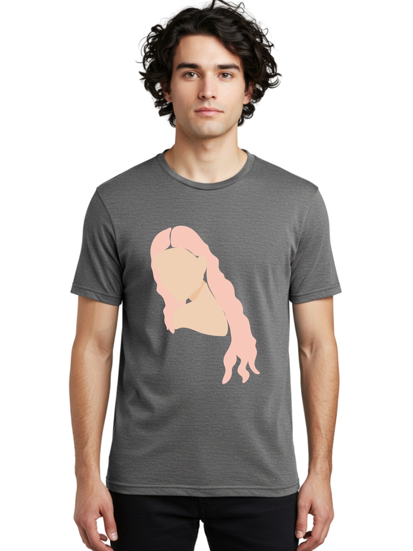 Woman-Silhouette Men'S Graphic Tee, 100% Cotton, Comfortable Casual Summer Wear, Machine Washable, Woman Portrait, Pink Silhouette, Wavy Hair, Minimalist Design, Modern Art, Portrait Illustration, Soft Pink Tones, Simple Shapes Aae067 23