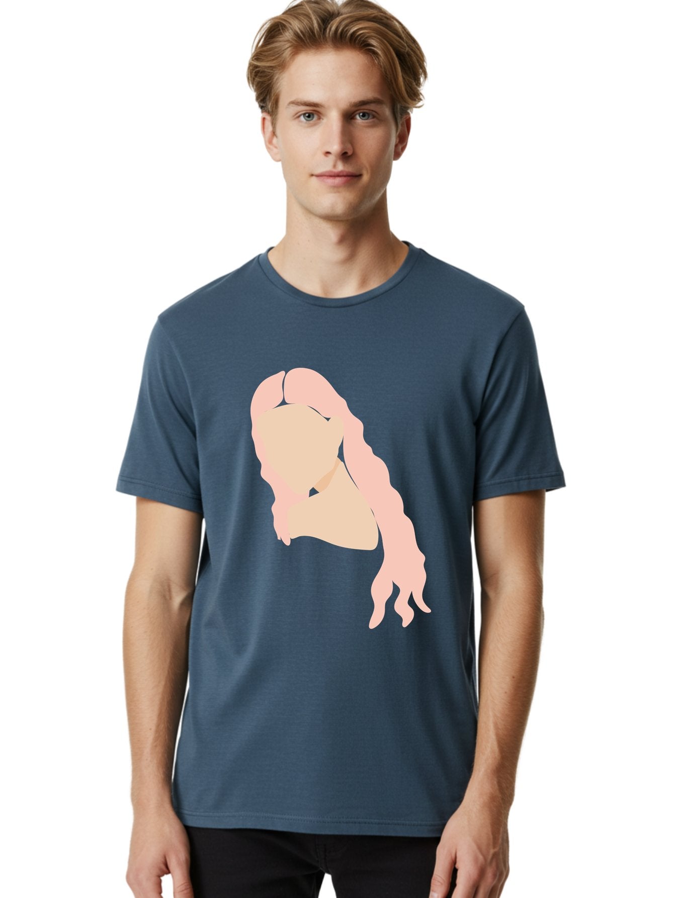 Woman-Silhouette Men'S Graphic Tee, 100% Cotton, Comfortable Casual Summer Wear, Machine Washable, Woman Portrait, Pink Silhouette, Wavy Hair, Minimalist Design, Modern Art, Portrait Illustration, Soft Pink Tones, Simple Shapes Aae067 18