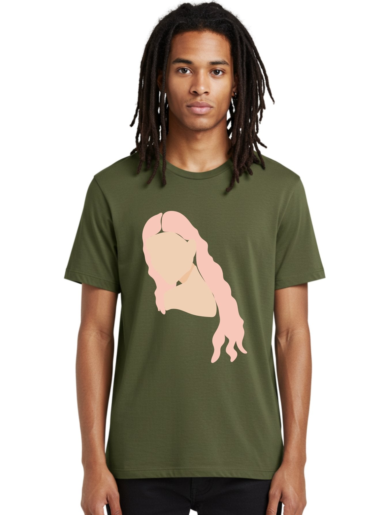 Woman-Silhouette Men'S Graphic Tee, 100% Cotton, Comfortable Casual Summer Wear, Machine Washable, Woman Portrait, Pink Silhouette, Wavy Hair, Minimalist Design, Modern Art, Portrait Illustration, Soft Pink Tones, Simple Shapes Aae067 22