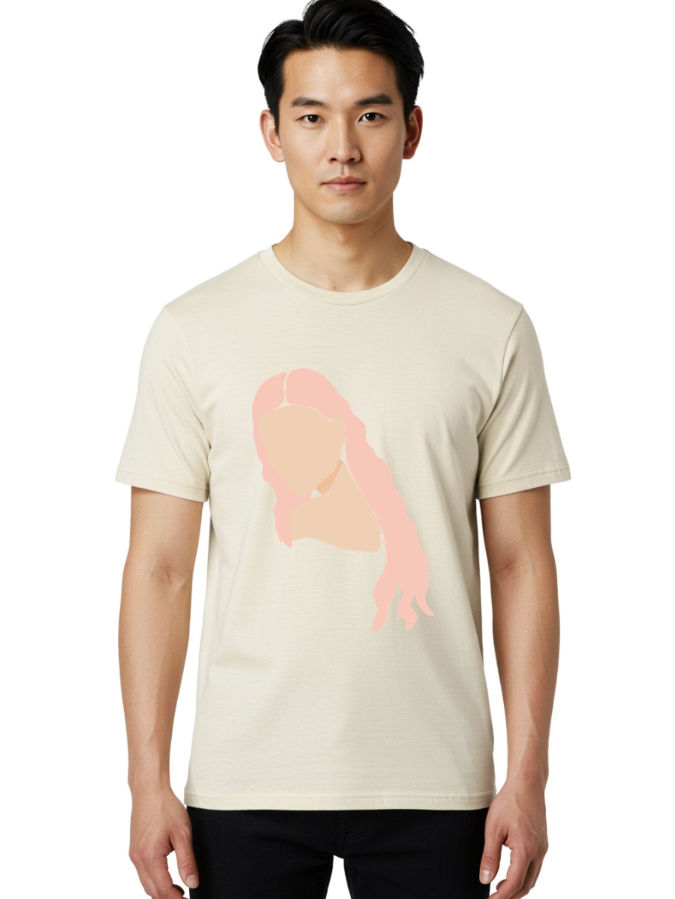 Woman-Silhouette Men'S Graphic Tee, 100% Cotton, Comfortable Casual Summer Wear, Machine Washable, Woman Portrait, Pink Silhouette, Wavy Hair, Minimalist Design, Modern Art, Portrait Illustration, Soft Pink Tones, Simple Shapes Aae067 16