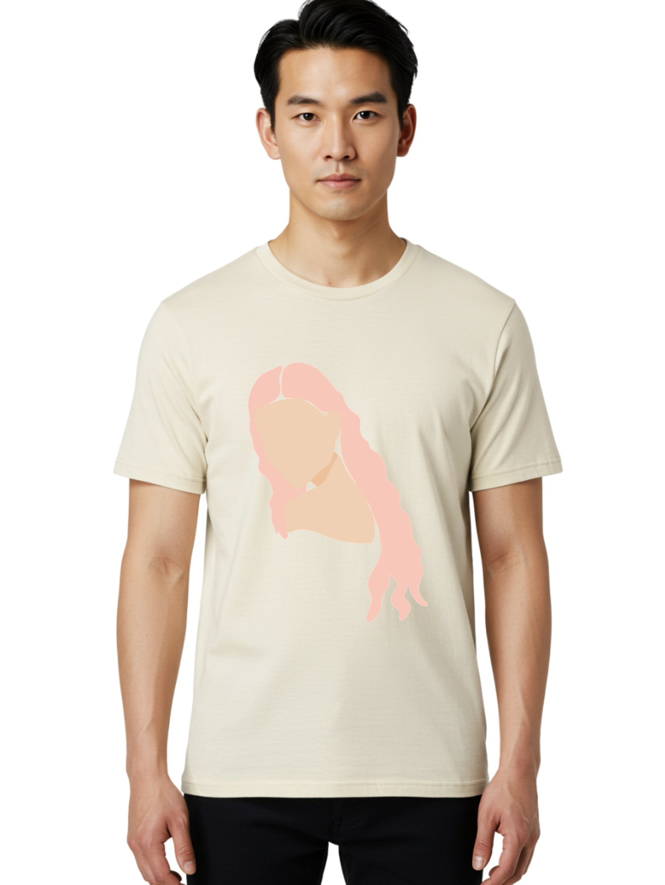 Woman-Silhouette Men'S Graphic Tee, 100% Cotton, Comfortable Casual Summer Wear, Machine Washable, Woman Portrait, Pink Silhouette, Wavy Hair, Minimalist Design, Modern Art, Portrait Illustration, Soft Pink Tones, Simple Shapes Aae067 26