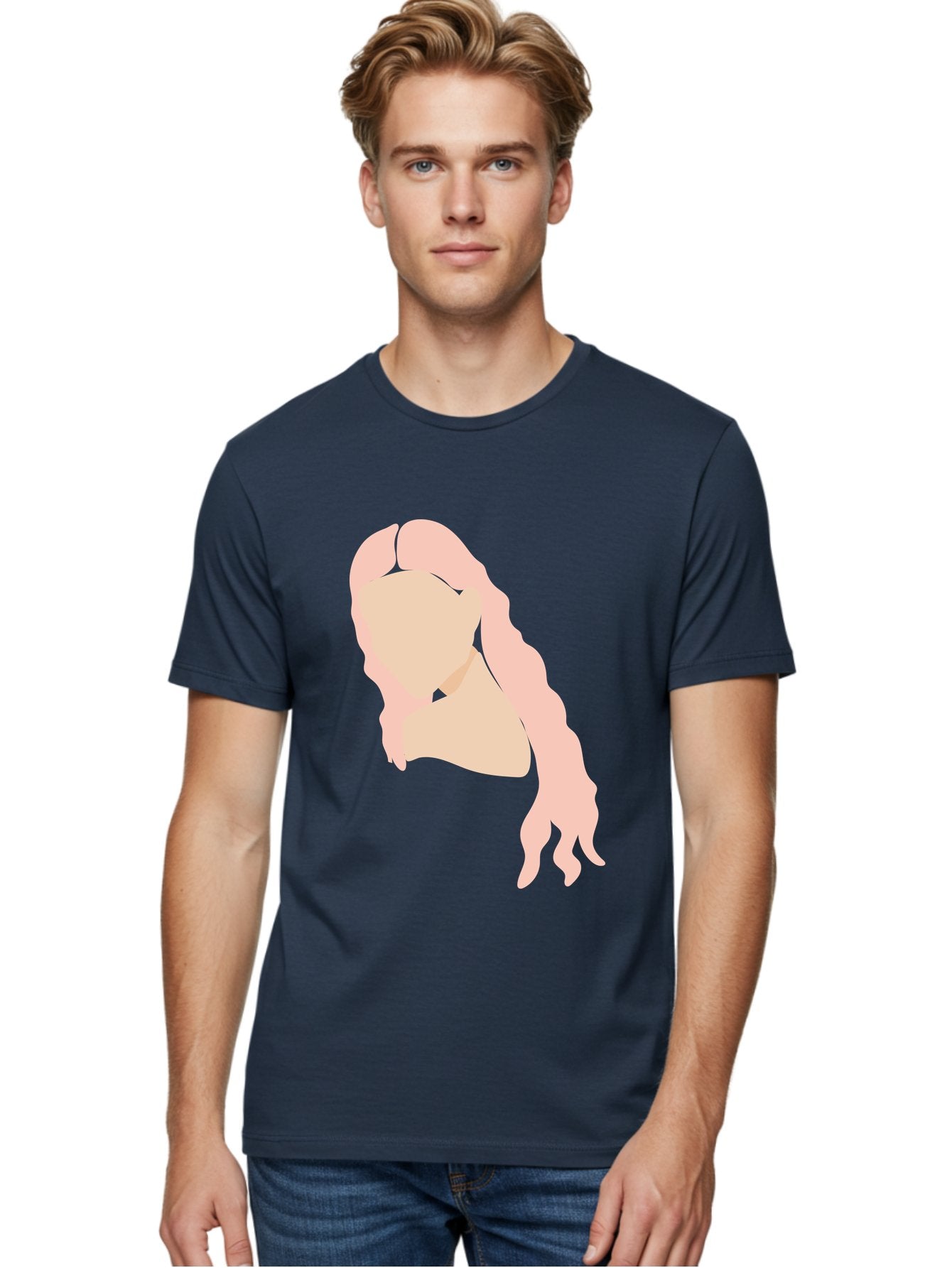 Woman-Silhouette Men'S Graphic Tee, 100% Cotton, Comfortable Casual Summer Wear, Machine Washable, Woman Portrait, Pink Silhouette, Wavy Hair, Minimalist Design, Modern Art, Portrait Illustration, Soft Pink Tones, Simple Shapes Aae067 29