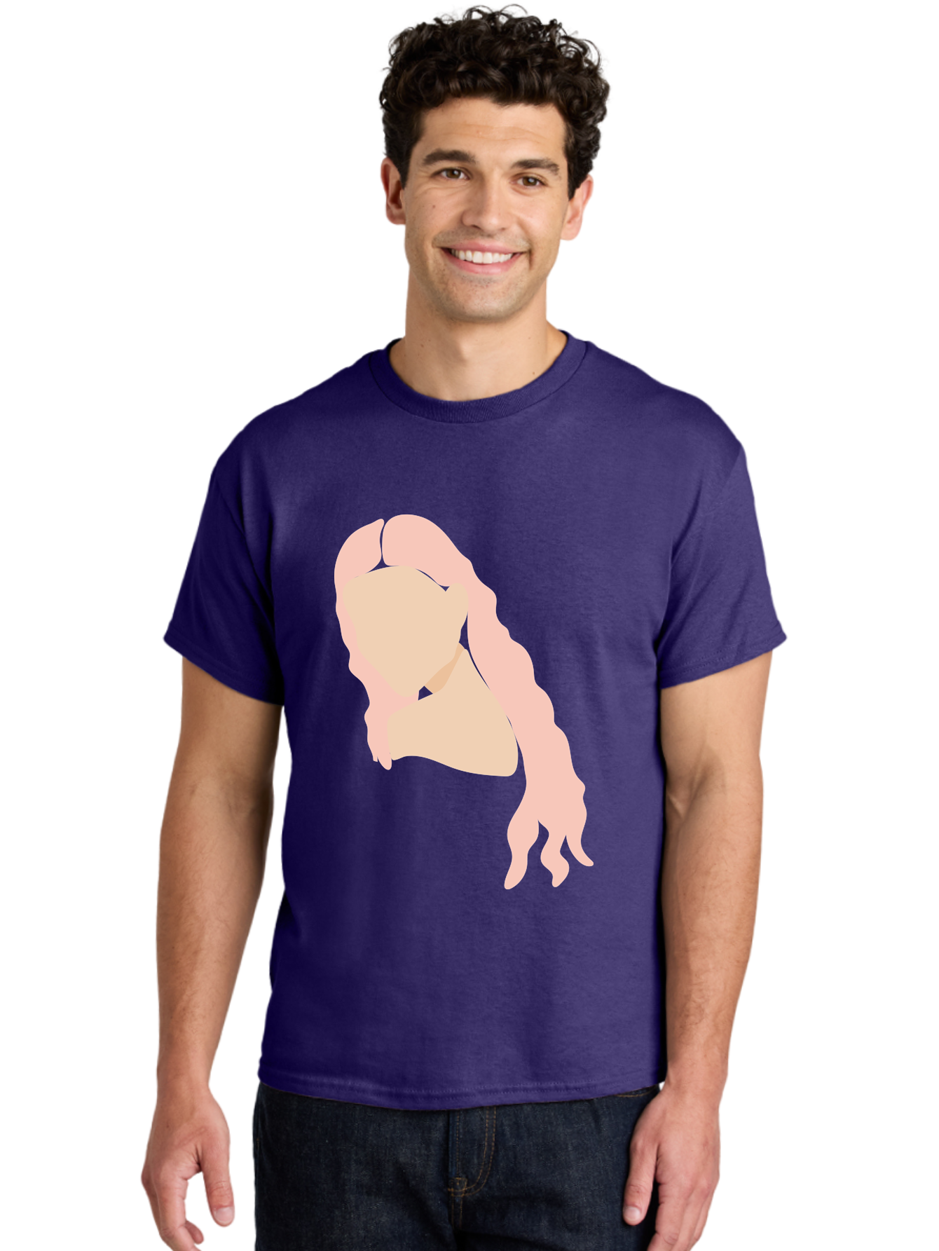 Woman-Silhouette Men'S Graphic Tee, 100% Cotton, Comfortable Casual Summer Wear, Machine Washable, Woman Portrait, Pink Silhouette, Wavy Hair, Minimalist Design, Modern Art, Portrait Illustration, Soft Pink Tones, Simple Shapes Aae067 22