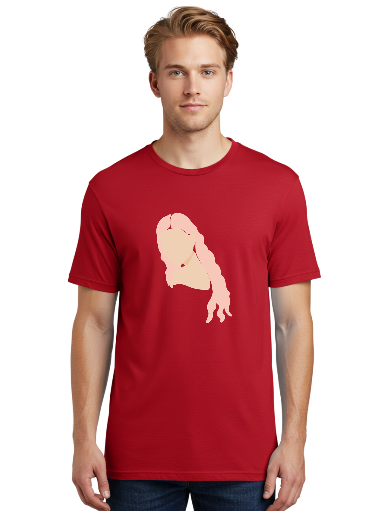 Woman-Silhouette Men'S Graphic Tee, 100% Cotton, Comfortable Casual Summer Wear, Machine Washable, Woman Portrait, Pink Silhouette, Wavy Hair, Minimalist Design, Modern Art, Portrait Illustration, Soft Pink Tones, Simple Shapes Aae067 20