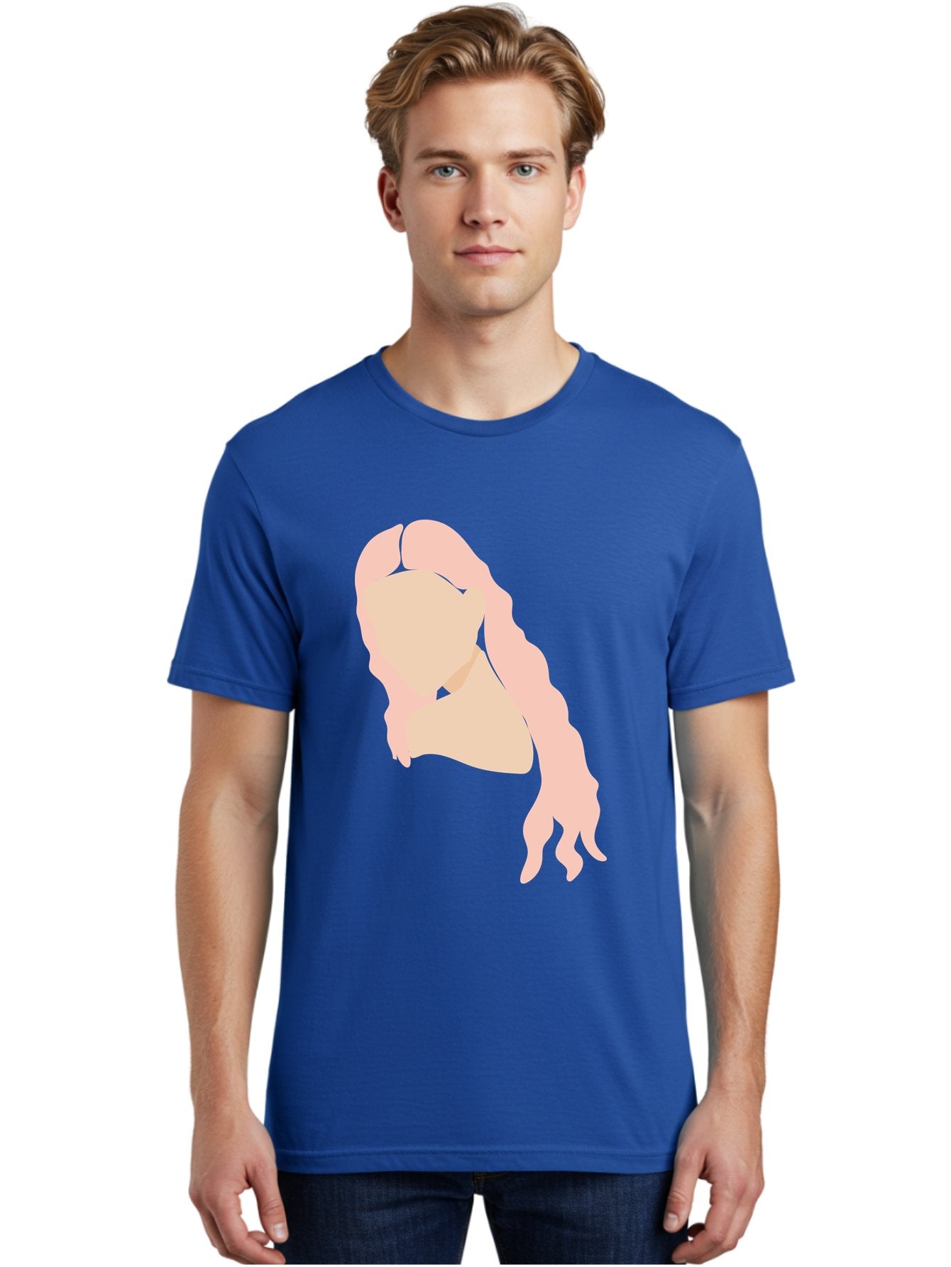 Woman-Silhouette Men'S Graphic Tee, 100% Cotton, Comfortable Casual Summer Wear, Machine Washable, Woman Portrait, Pink Silhouette, Wavy Hair, Minimalist Design, Modern Art, Portrait Illustration, Soft Pink Tones, Simple Shapes Aae067 24