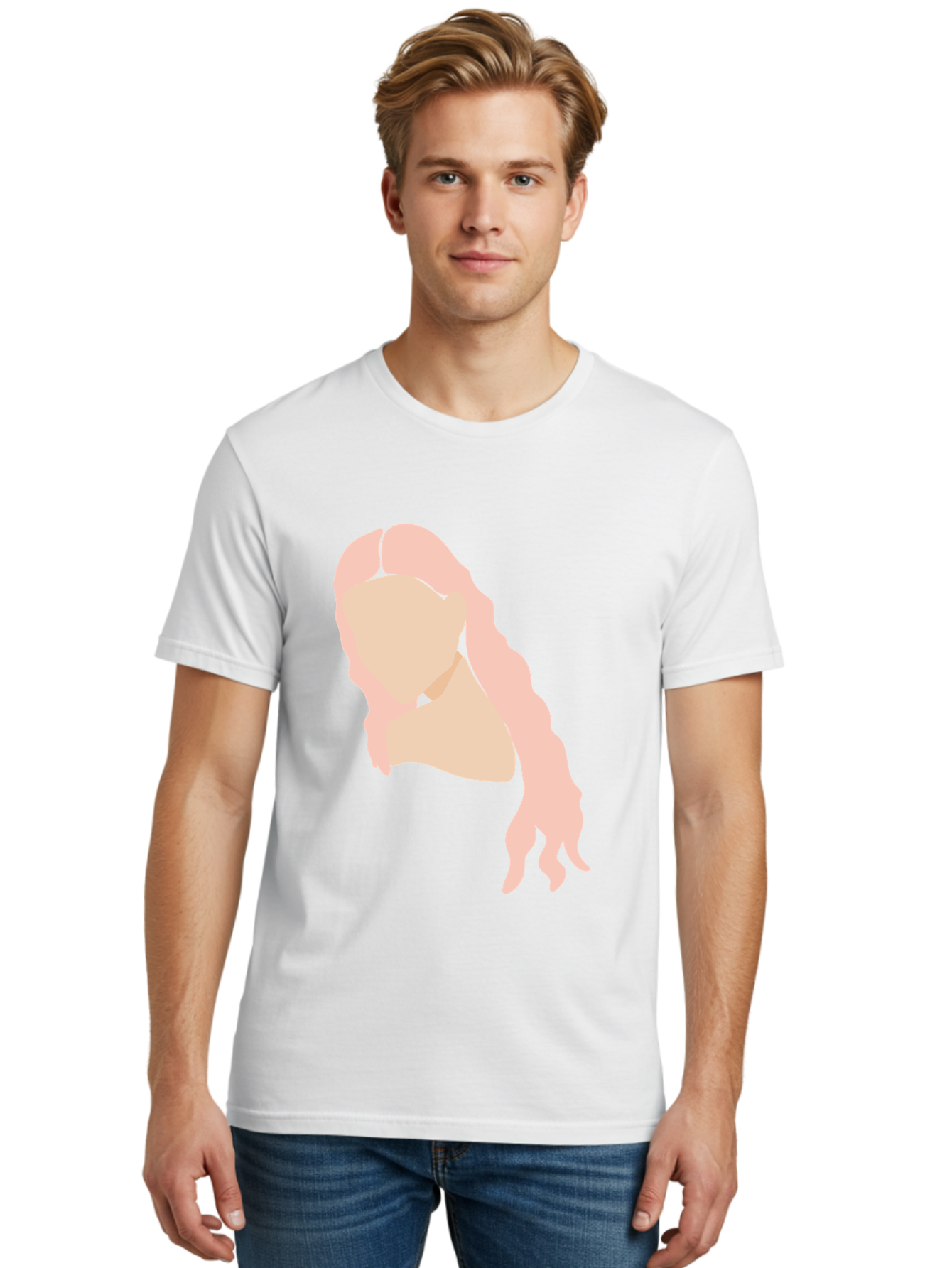 Woman-Silhouette Men'S Graphic Tee, 100% Cotton, Comfortable Casual Summer Wear, Machine Washable, Woman Portrait, Pink Silhouette, Wavy Hair, Minimalist Design, Modern Art, Portrait Illustration, Soft Pink Tones, Simple Shapes Aae067 10