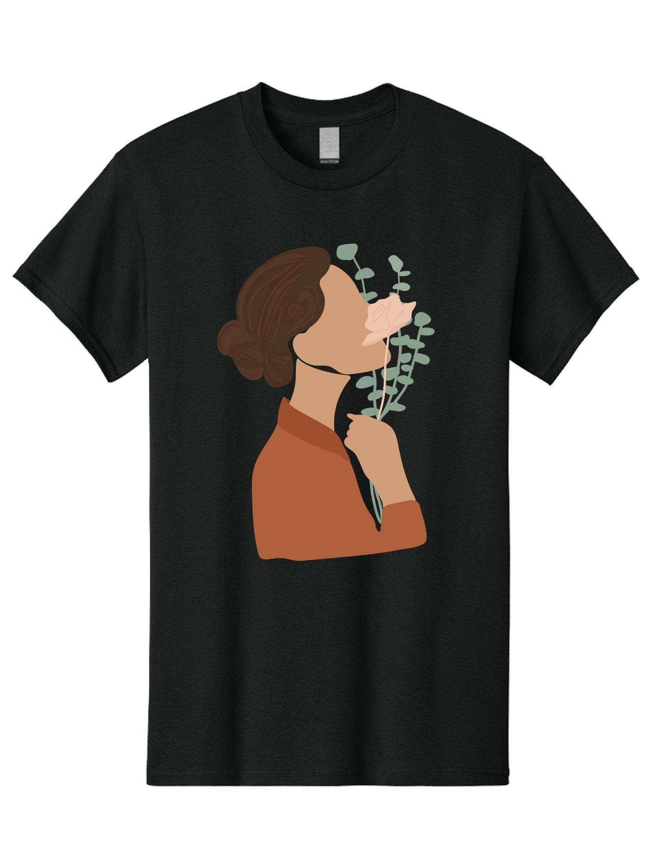 Woman-Smelling-Flower Men'S Graphic Tee, 100% Cotton, Comfortable Casual Summer Wear, Machine Washable, Woman Smelling Flowers, Blooming Flowers, Floral Scent, Serene Atmosphere, Gentle Gesture, Digital Illustration, Modern Art, Aae068 15