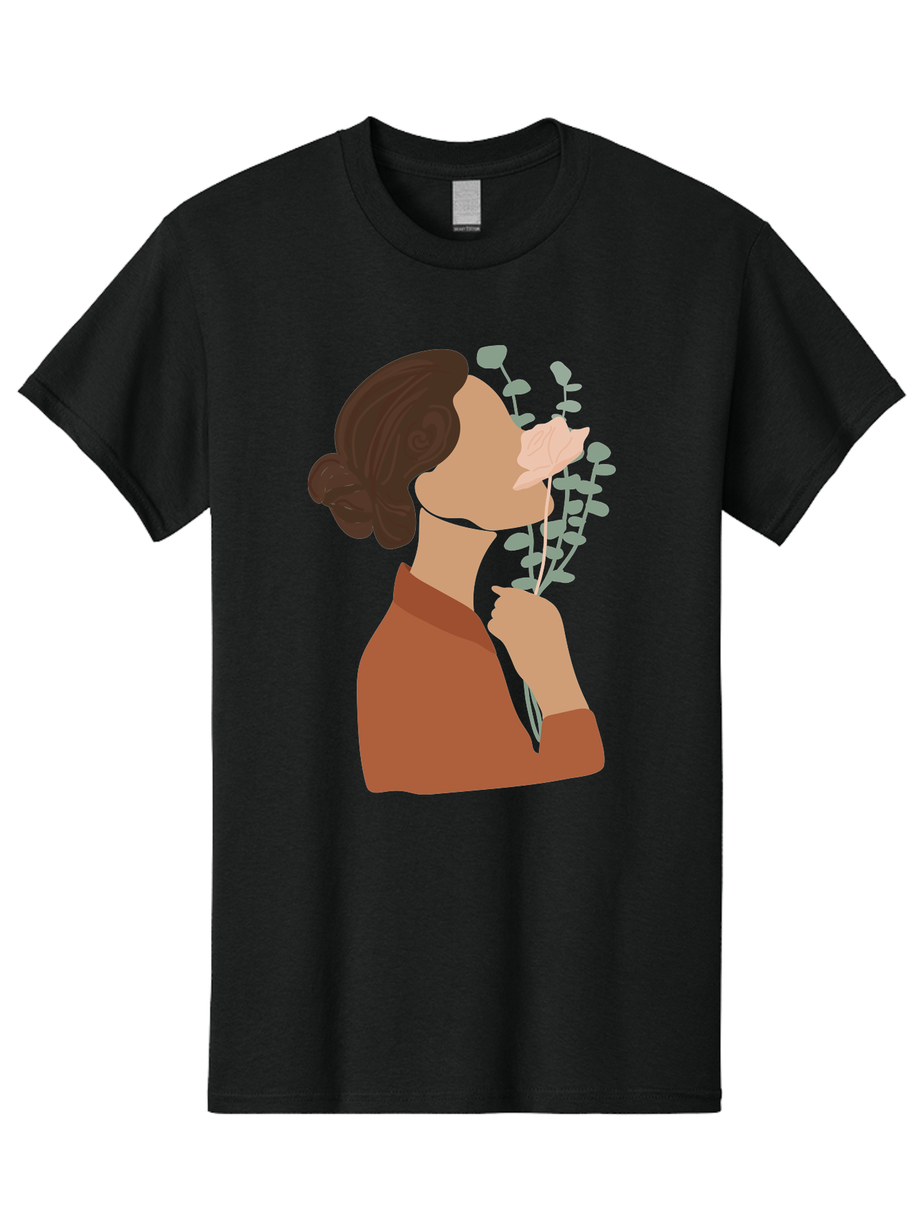 Woman-Smelling-Flower Men'S Graphic Tee, 100% Cotton, Comfortable Casual Summer Wear, Machine Washable, Woman Smelling Flowers, Blooming Flowers, Floral Scent, Serene Atmosphere, Gentle Gesture, Digital Illustration, Modern Art, Aae068