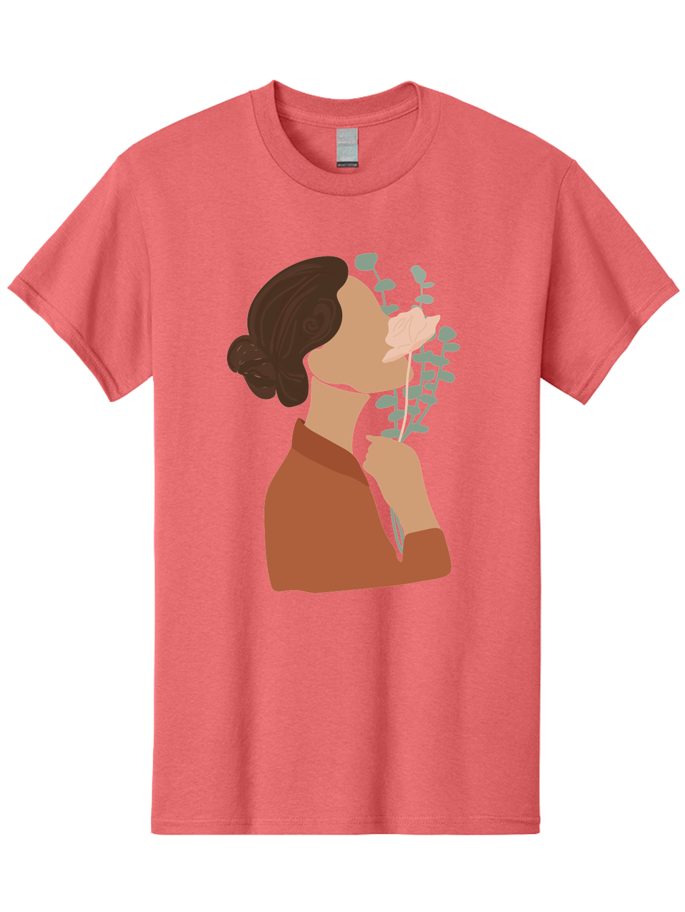 Woman-Smelling-Flower Men'S Graphic Tee, 100% Cotton, Comfortable Casual Summer Wear, Machine Washable, Woman Smelling Flowers, Blooming Flowers, Floral Scent, Serene Atmosphere, Gentle Gesture, Digital Illustration, Modern Art, Aae068 27