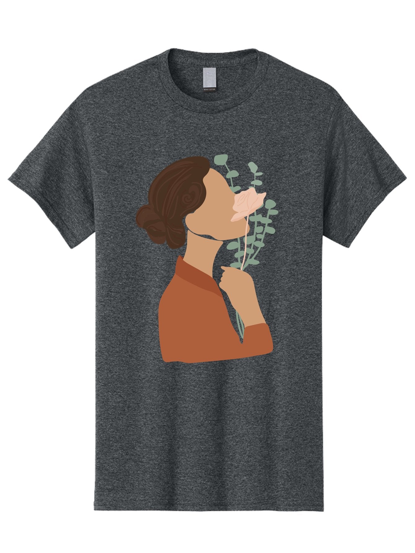 Woman-Smelling-Flower Men'S Graphic Tee, 100% Cotton, Comfortable Casual Summer Wear, Machine Washable, Woman Smelling Flowers, Blooming Flowers, Floral Scent, Serene Atmosphere, Gentle Gesture, Digital Illustration, Modern Art, Aae068 4