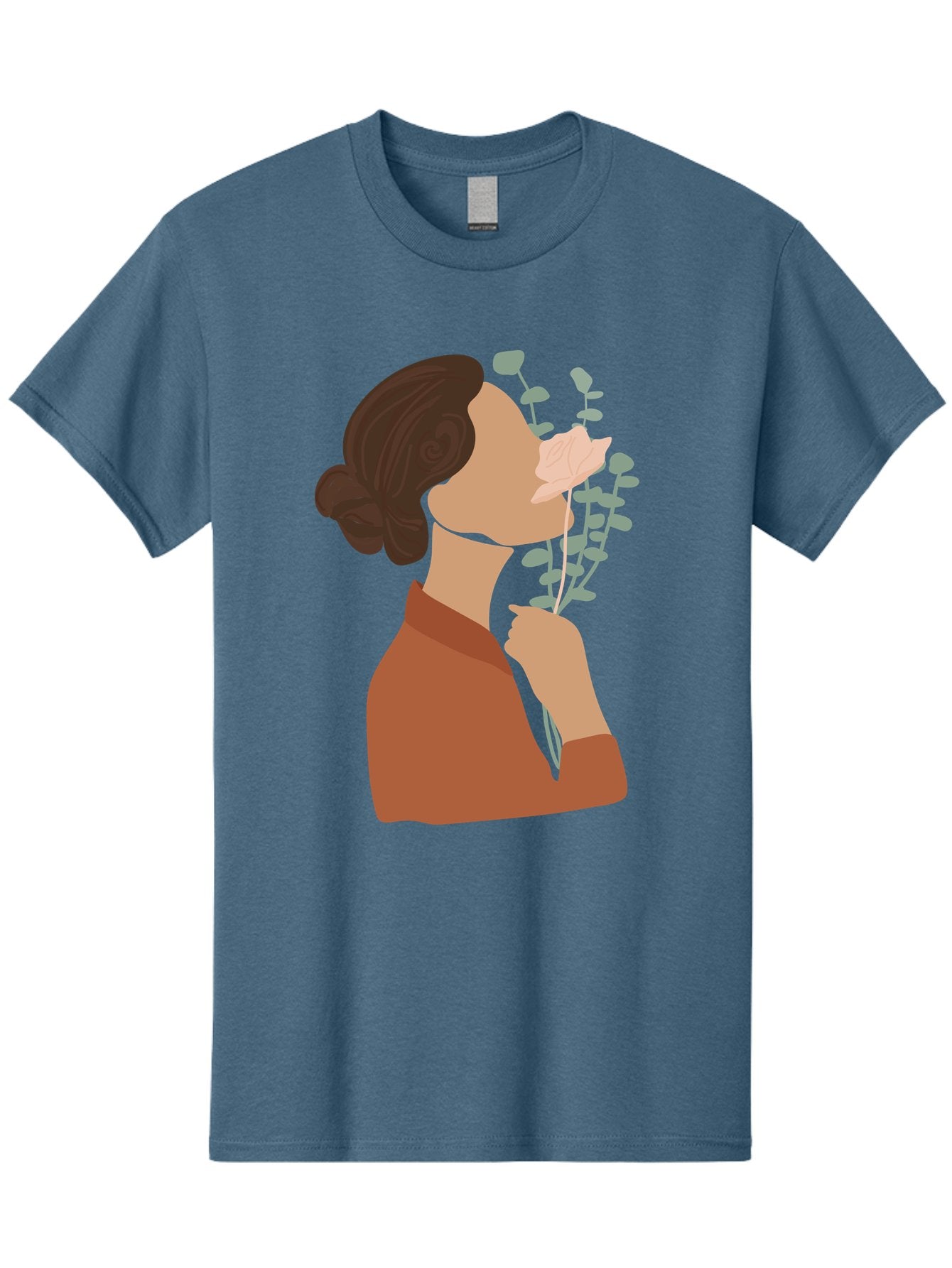 Woman-Smelling-Flower Men'S Graphic Tee, 100% Cotton, Comfortable Casual Summer Wear, Machine Washable, Woman Smelling Flowers, Blooming Flowers, Floral Scent, Serene Atmosphere, Gentle Gesture, Digital Illustration, Modern Art, Aae068