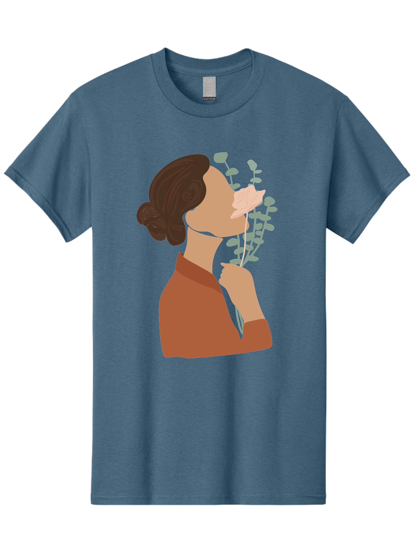 Woman-Smelling-Flower Men'S Graphic Tee, 100% Cotton, Comfortable Casual Summer Wear, Machine Washable, Woman Smelling Flowers, Blooming Flowers, Floral Scent, Serene Atmosphere, Gentle Gesture, Digital Illustration, Modern Art, Aae068 19