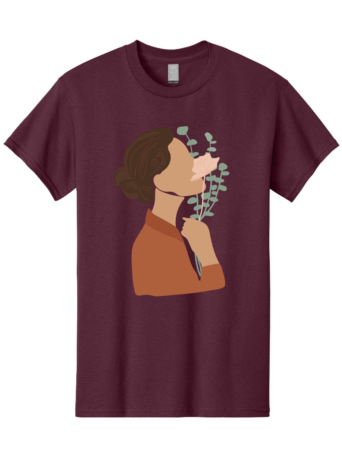 Woman-Smelling-Flower Men'S Graphic Tee, 100% Cotton, Comfortable Casual Summer Wear, Machine Washable, Woman Smelling Flowers, Blooming Flowers, Floral Scent, Serene Atmosphere, Gentle Gesture, Digital Illustration, Modern Art, Aae068 6