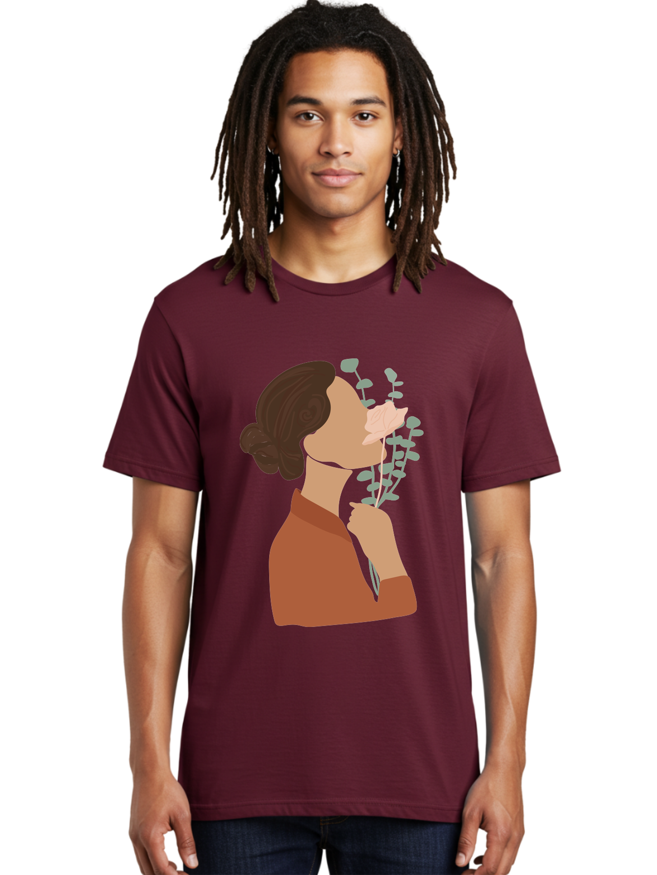 Woman-Smelling-Flower Men'S Graphic Tee, 100% Cotton, Comfortable Casual Summer Wear, Machine Washable, Woman Smelling Flowers, Blooming Flowers, Floral Scent, Serene Atmosphere, Gentle Gesture, Digital Illustration, Modern Art, Aae068 14