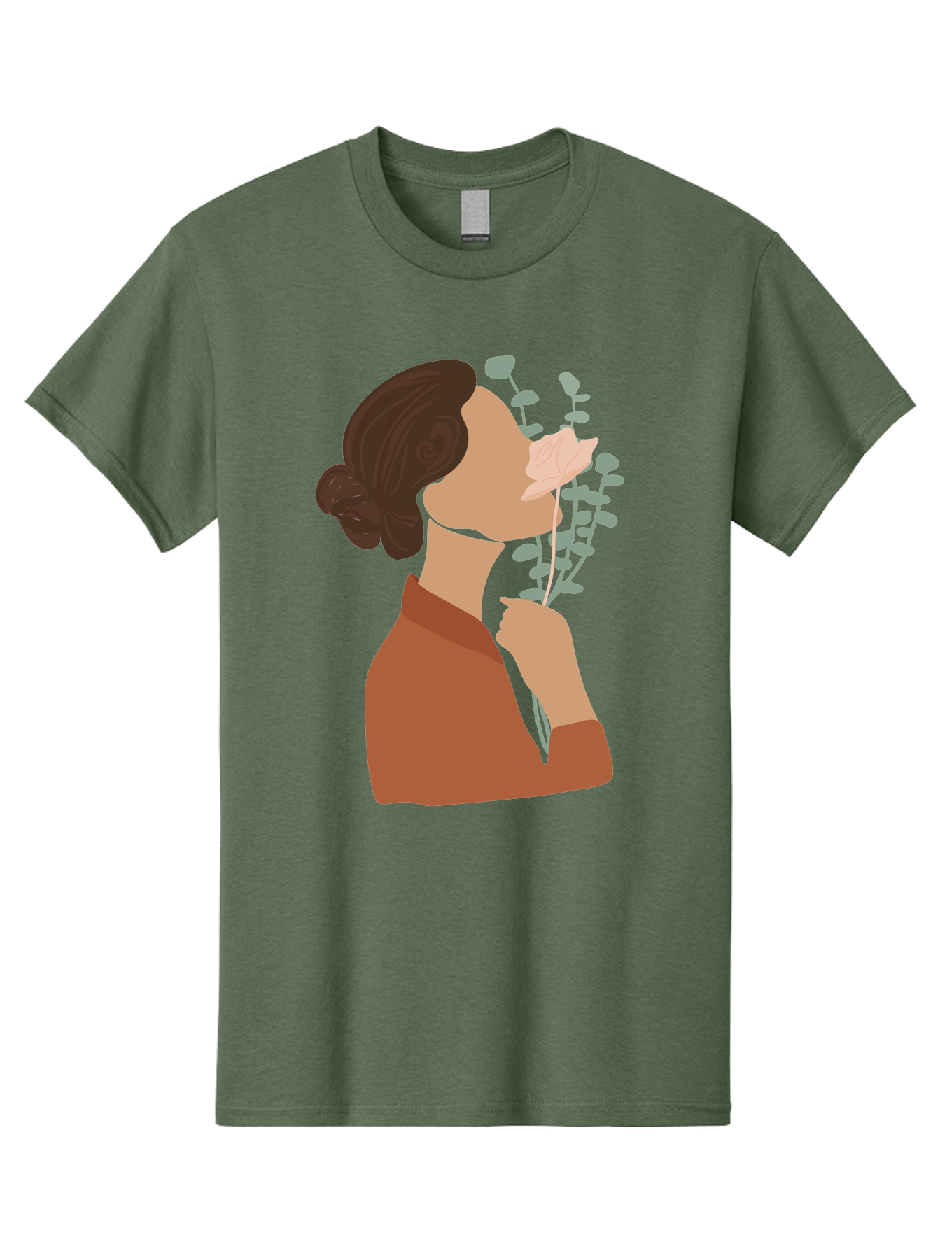 Woman-Smelling-Flower Men'S Graphic Tee, 100% Cotton, Comfortable Casual Summer Wear, Machine Washable, Woman Smelling Flowers, Blooming Flowers, Floral Scent, Serene Atmosphere, Gentle Gesture, Digital Illustration, Modern Art, Aae068 5