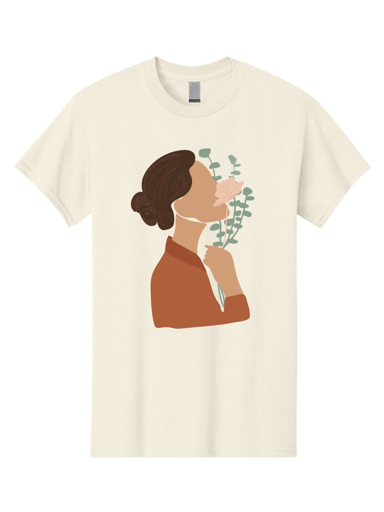 Woman-Smelling-Flower Men'S Graphic Tee, 100% Cotton, Comfortable Casual Summer Wear, Machine Washable, Woman Smelling Flowers, Blooming Flowers, Floral Scent, Serene Atmosphere, Gentle Gesture, Digital Illustration, Modern Art, Aae068 5