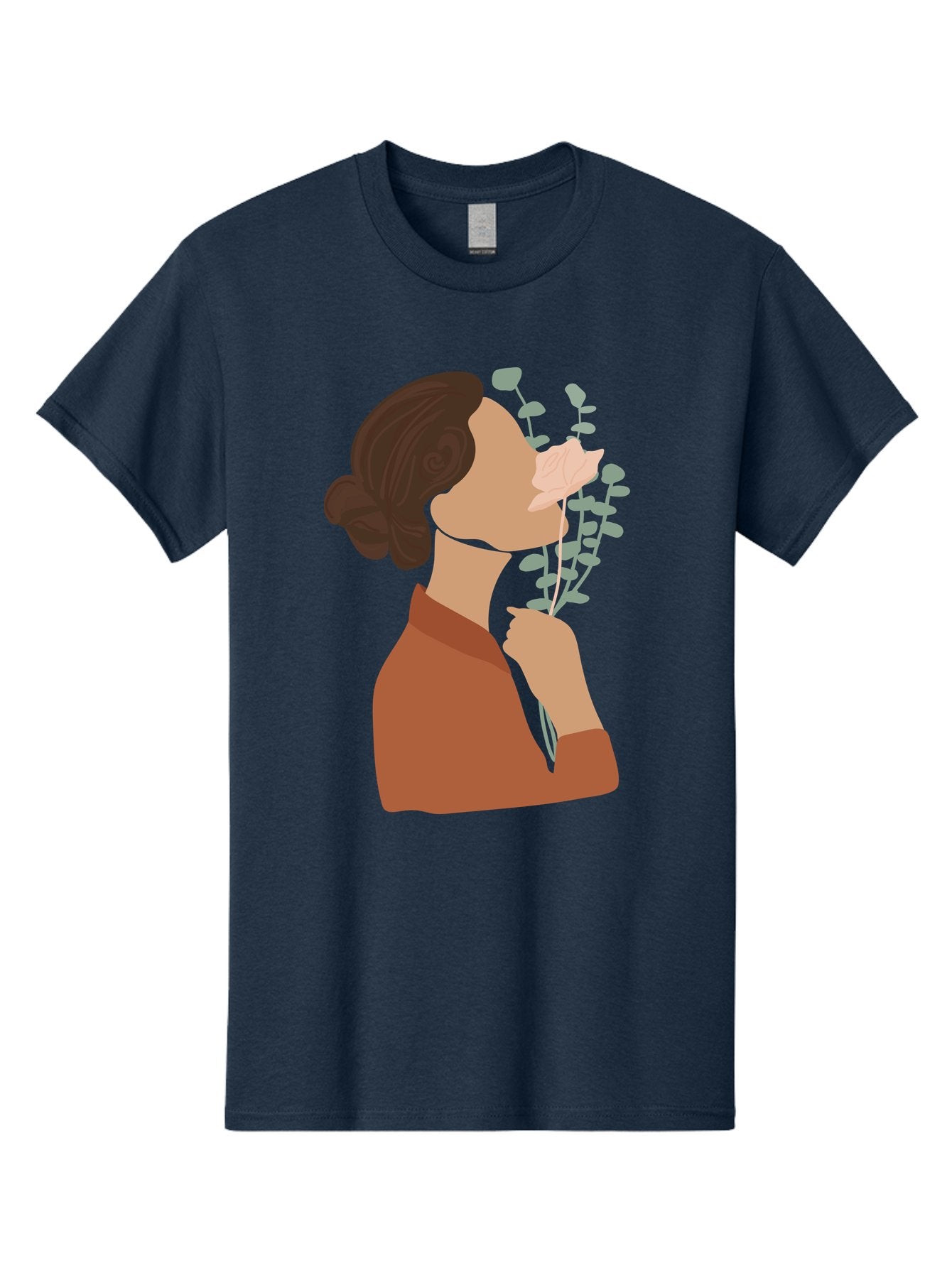 Woman-Smelling-Flower Men'S Graphic Tee, 100% Cotton, Comfortable Casual Summer Wear, Machine Washable, Woman Smelling Flowers, Blooming Flowers, Floral Scent, Serene Atmosphere, Gentle Gesture, Digital Illustration, Modern Art, Aae068