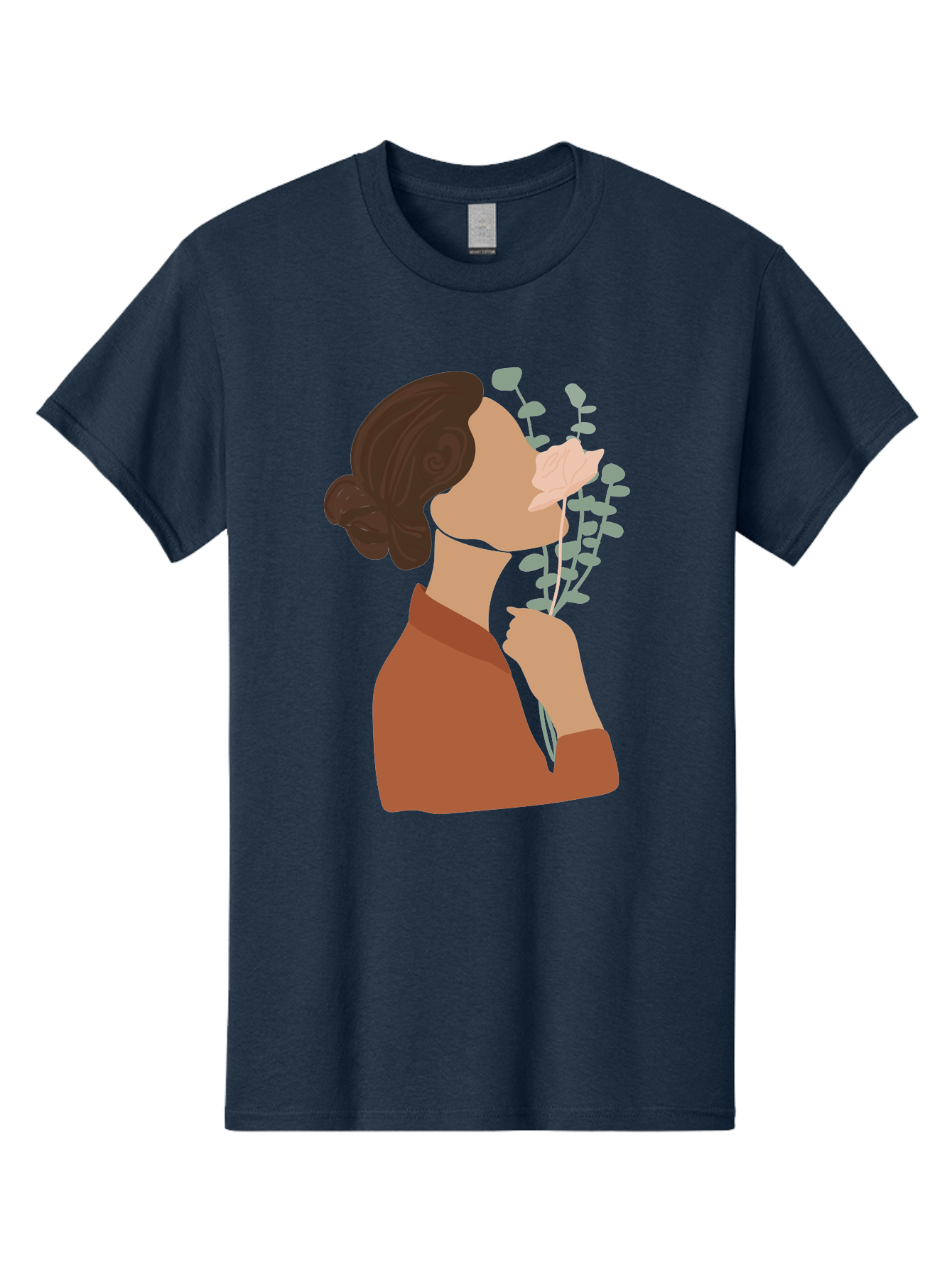 Woman-Smelling-Flower Men'S Graphic Tee, 100% Cotton, Comfortable Casual Summer Wear, Machine Washable, Woman Smelling Flowers, Blooming Flowers, Floral Scent, Serene Atmosphere, Gentle Gesture, Digital Illustration, Modern Art, Aae068 21