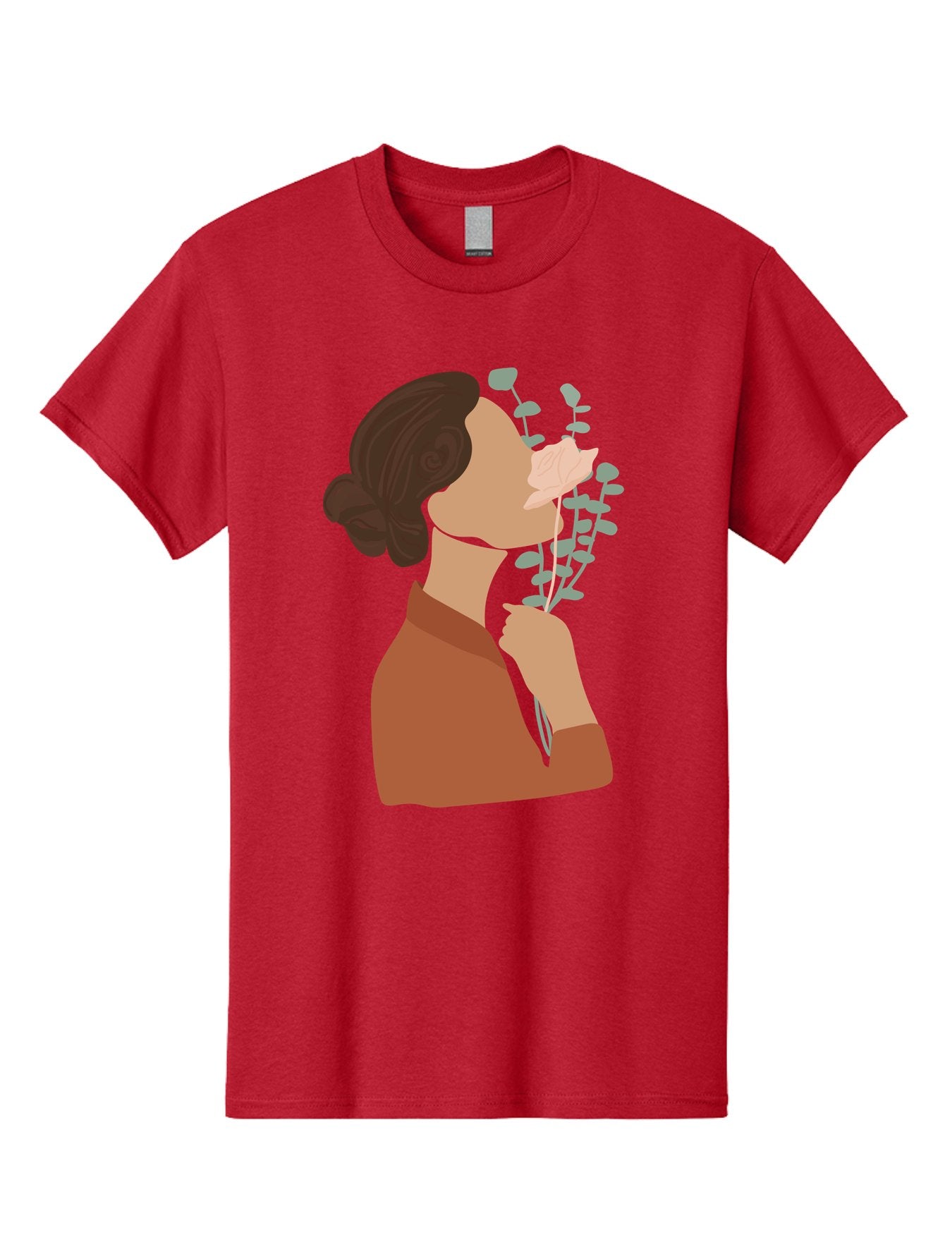 Woman-Smelling-Flower Men'S Graphic Tee, 100% Cotton, Comfortable Casual Summer Wear, Machine Washable, Woman Smelling Flowers, Blooming Flowers, Floral Scent, Serene Atmosphere, Gentle Gesture, Digital Illustration, Modern Art, Aae068 14