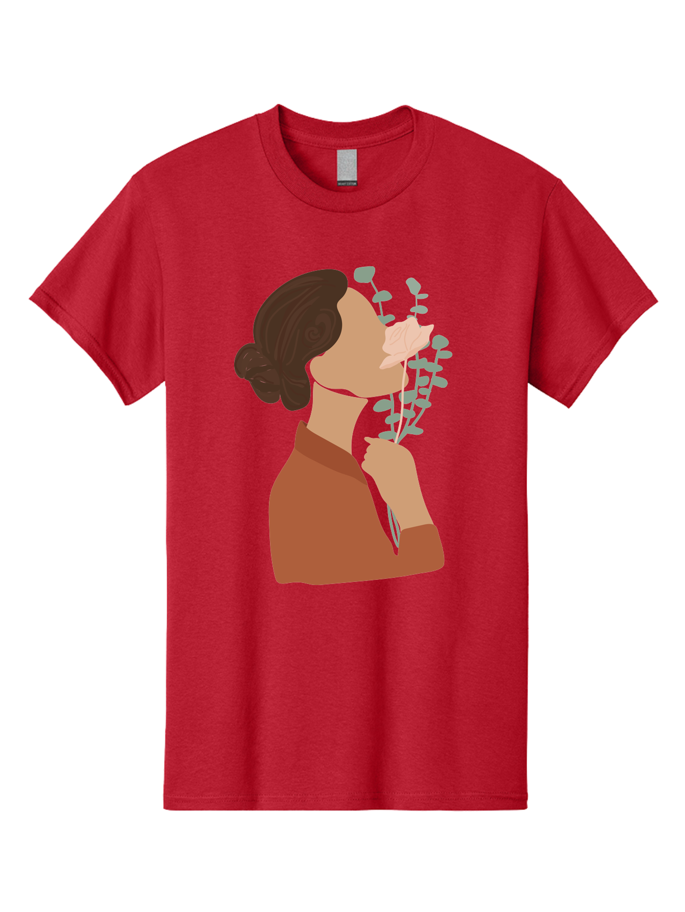 Woman-Smelling-Flower Men'S Graphic Tee, 100% Cotton, Comfortable Casual Summer Wear, Machine Washable, Woman Smelling Flowers, Blooming Flowers, Floral Scent, Serene Atmosphere, Gentle Gesture, Digital Illustration, Modern Art, Aae068 3