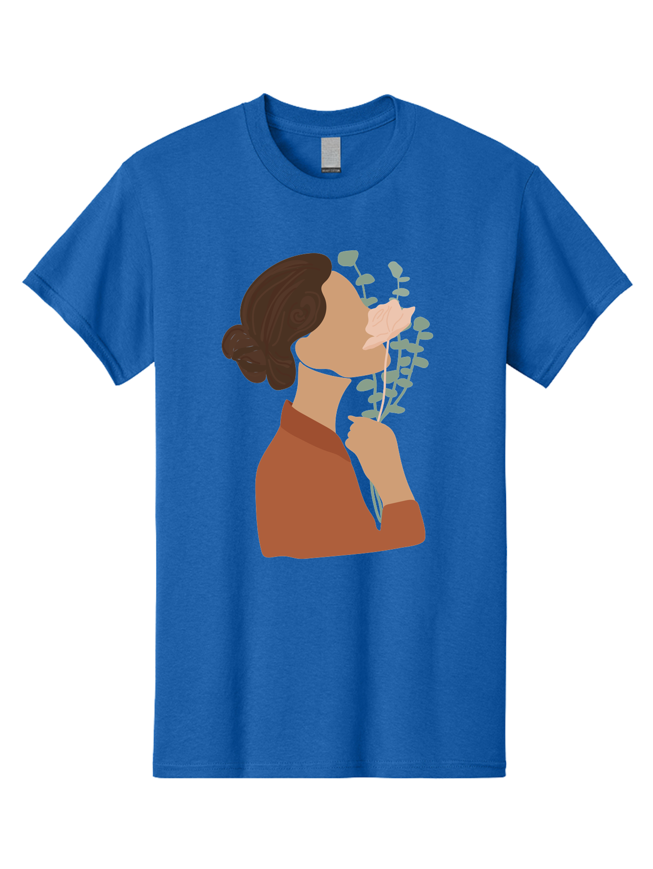 Woman-Smelling-Flower Men'S Graphic Tee, 100% Cotton, Comfortable Casual Summer Wear, Machine Washable, Woman Smelling Flowers, Blooming Flowers, Floral Scent, Serene Atmosphere, Gentle Gesture, Digital Illustration, Modern Art, Aae068 25
