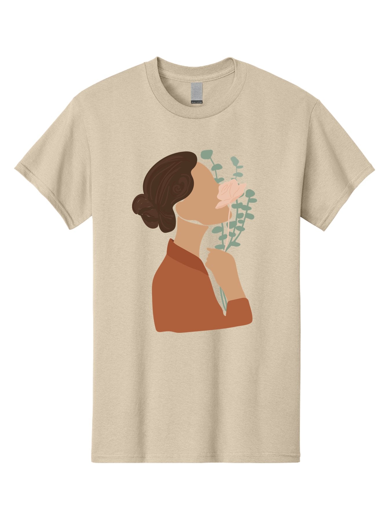 Woman-Smelling-Flower Men'S Graphic Tee, 100% Cotton, Comfortable Casual Summer Wear, Machine Washable, Woman Smelling Flowers, Blooming Flowers, Floral Scent, Serene Atmosphere, Gentle Gesture, Digital Illustration, Modern Art, Aae068 9