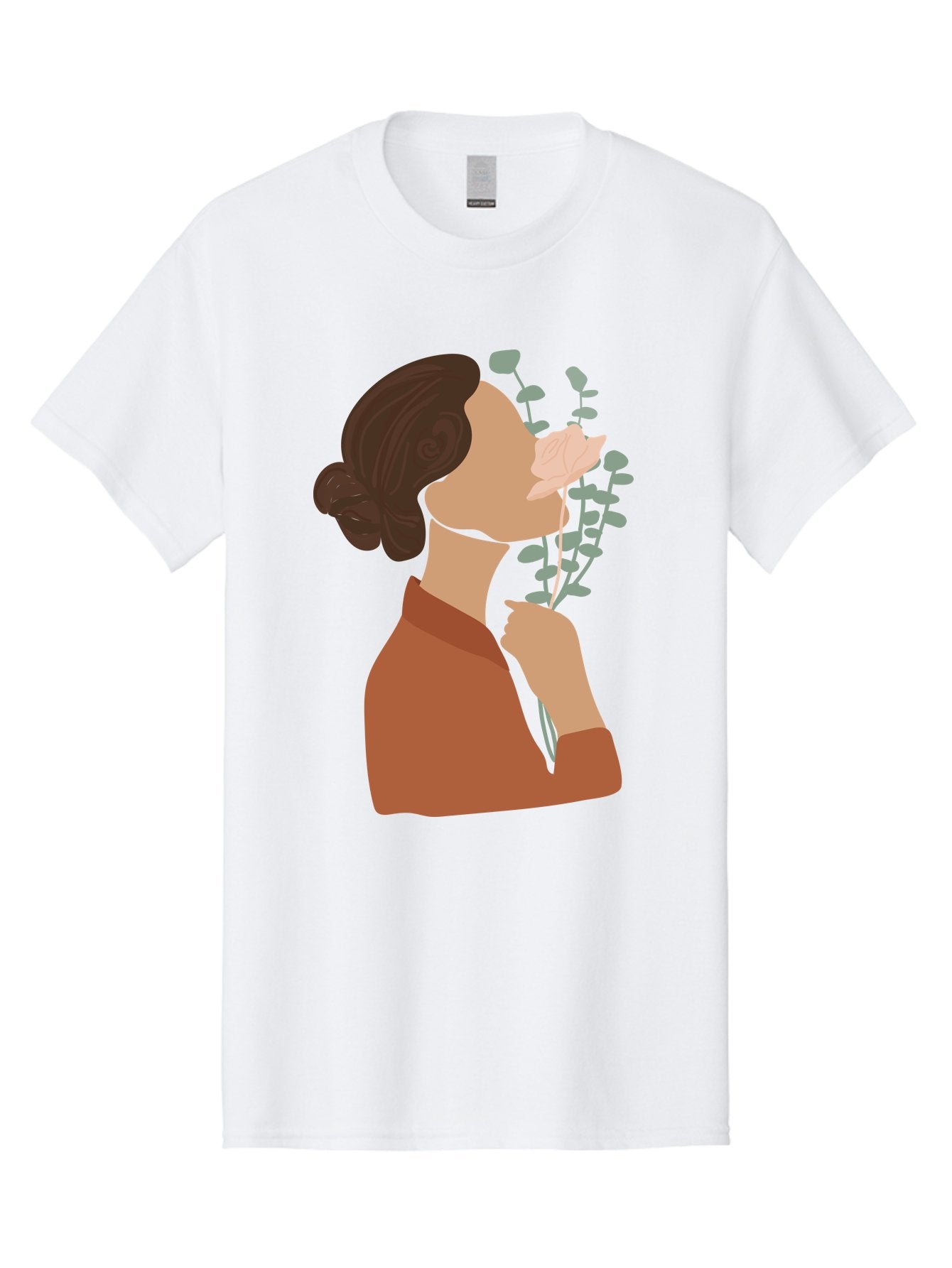 Woman-Smelling-Flower Men'S Graphic Tee, 100% Cotton, Comfortable Casual Summer Wear, Machine Washable, Woman Smelling Flowers, Blooming Flowers, Floral Scent, Serene Atmosphere, Gentle Gesture, Digital Illustration, Modern Art, Aae068 3