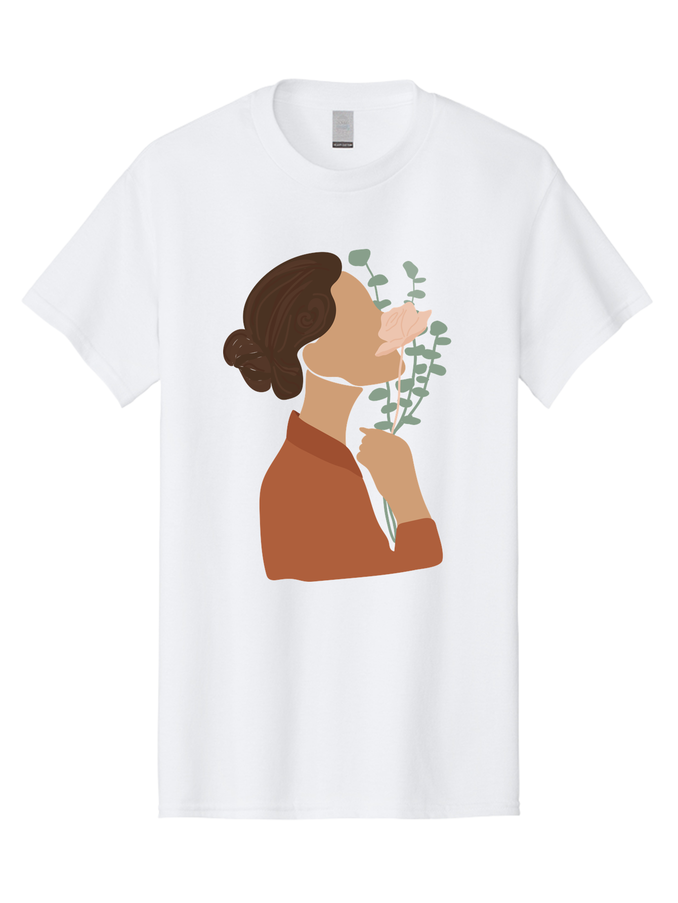 Woman-Smelling-Flower Men'S Graphic Tee, 100% Cotton, Comfortable Casual Summer Wear, Machine Washable, Woman Smelling Flowers, Blooming Flowers, Floral Scent, Serene Atmosphere, Gentle Gesture, Digital Illustration, Modern Art, Aae068 17