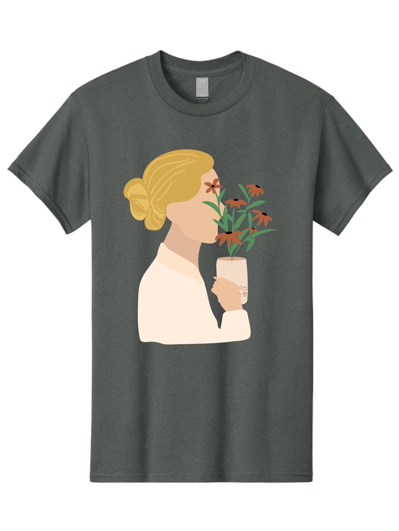 Woman-Smelling-Flowers Men'S Graphic Tee, 100% Cotton, Comfortable Casual Summer Wear, Machine Washable, Woman Smelling Flowers, Blossoming Blooms, Floral Beauty, Serene Atmosphere, Elegant Woman, Delicate Flowers, Calm Ambiance, Gentle Moment Aae069 15