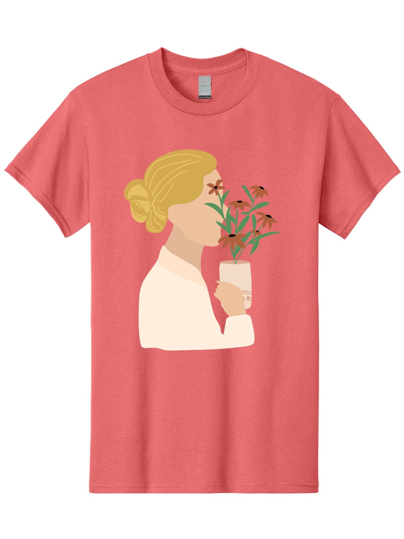 Woman-Smelling-Flowers Men'S Graphic Tee, 100% Cotton, Comfortable Casual Summer Wear, Machine Washable, Woman Smelling Flowers, Blossoming Blooms, Floral Beauty, Serene Atmosphere, Elegant Woman, Delicate Flowers, Calm Ambiance, Gentle Moment Aae069 12