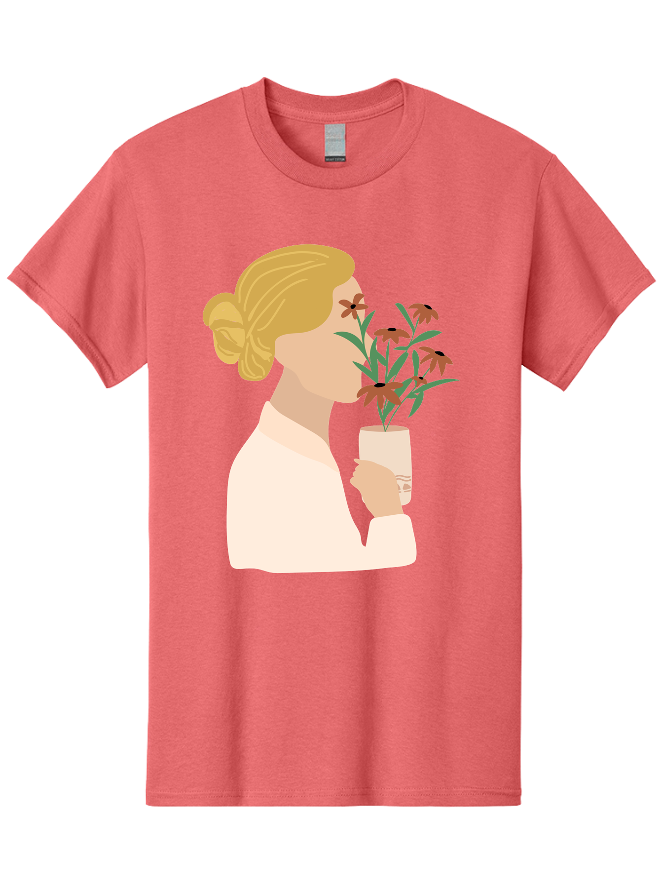 Woman-Smelling-Flowers Men'S Graphic Tee, 100% Cotton, Comfortable Casual Summer Wear, Machine Washable, Woman Smelling Flowers, Blossoming Blooms, Floral Beauty, Serene Atmosphere, Elegant Woman, Delicate Flowers, Calm Ambiance, Gentle Moment Aae069 5