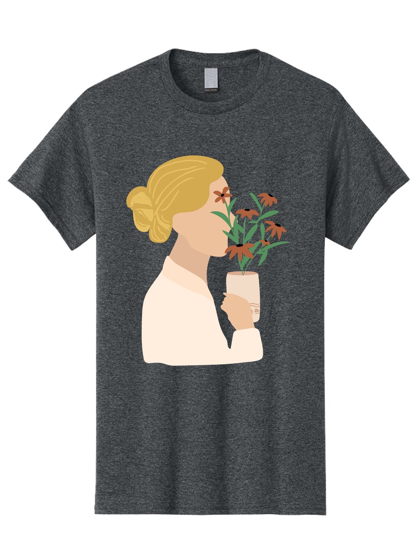 Woman-Smelling-Flowers Men'S Graphic Tee, 100% Cotton, Comfortable Casual Summer Wear, Machine Washable, Woman Smelling Flowers, Blossoming Blooms, Floral Beauty, Serene Atmosphere, Elegant Woman, Delicate Flowers, Calm Ambiance, Gentle Moment Aae069 8